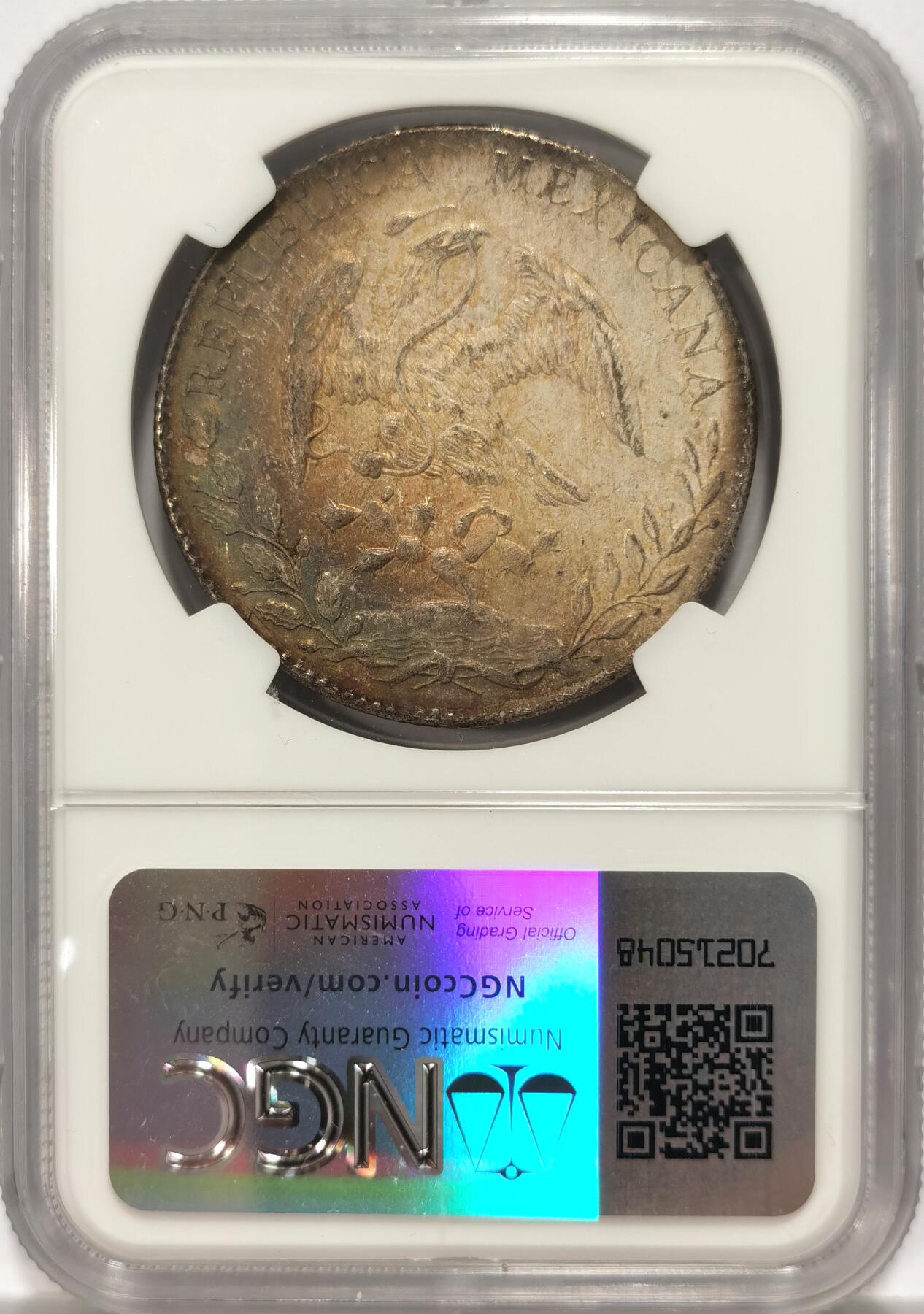 博洋堂世界钱币拍卖第090期（全场包邮） NGC MS62 墨西哥1896年GO RS版花边鹰洋，梦幻月芽五彩！