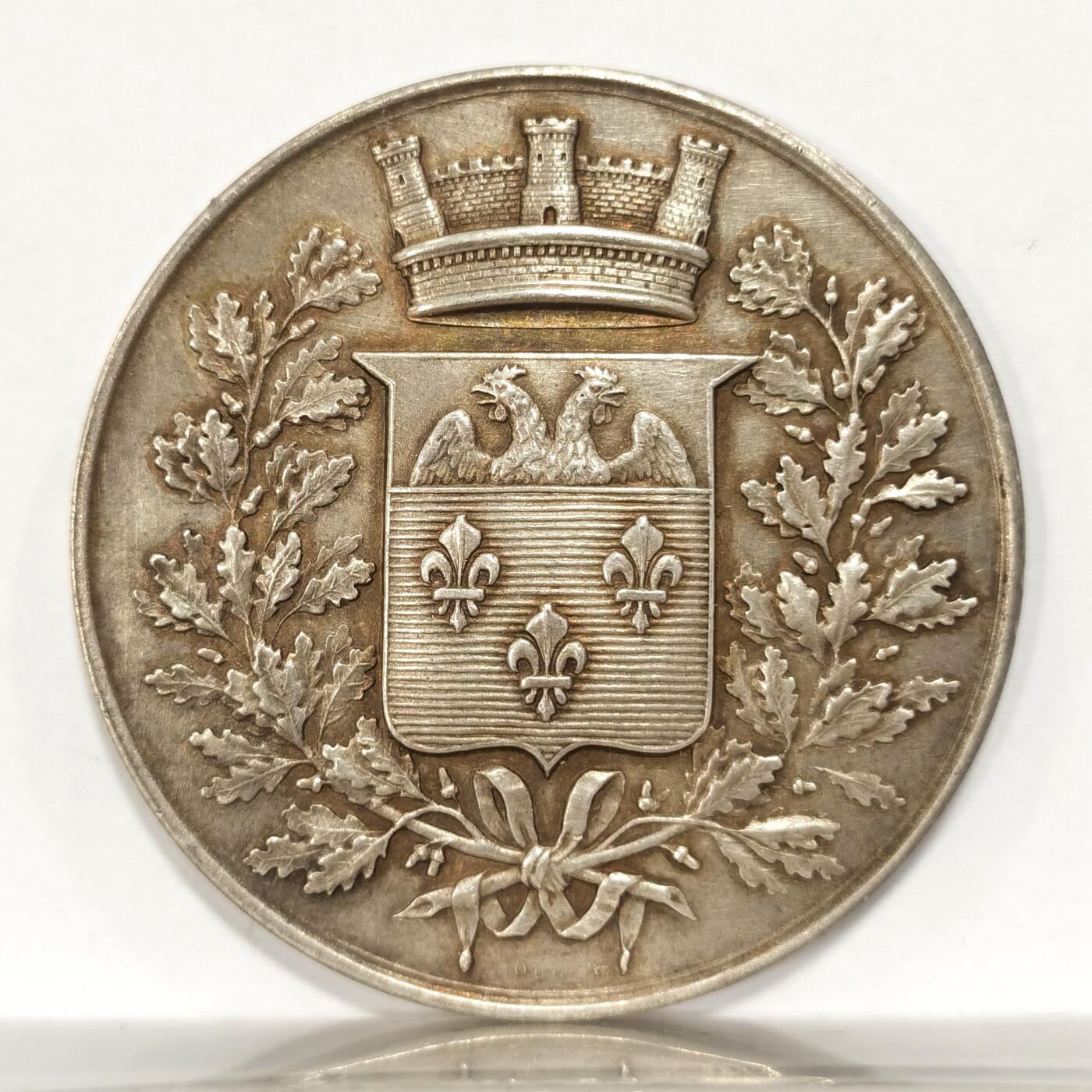 博洋堂世界钱币拍卖第090期（全场包邮） 法国1879年凡尔赛典当行银章，39克，40MM，边有银标