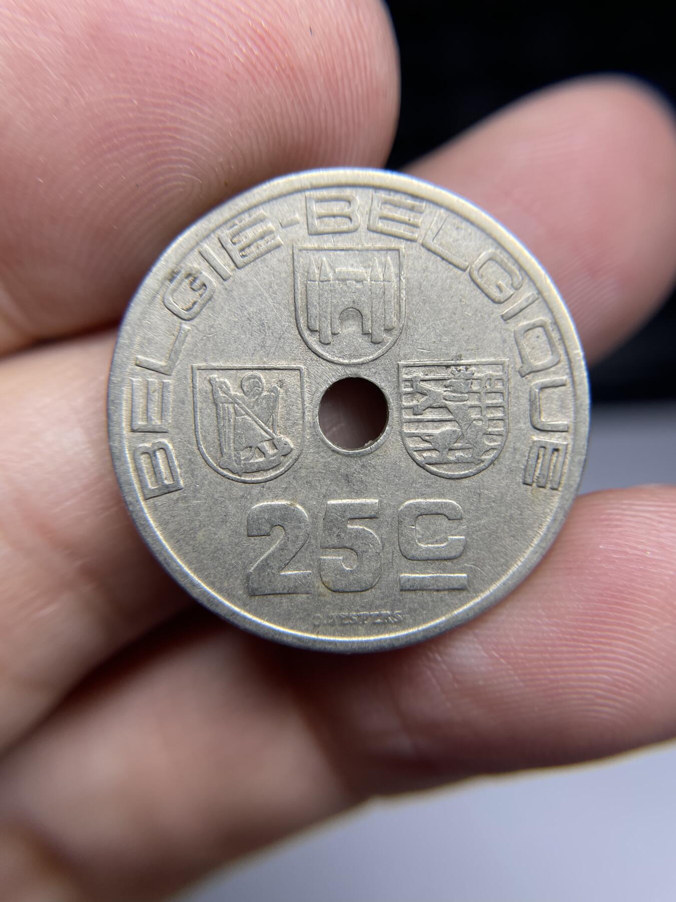 每日一拍，2024年集古藏今外币拍卖第十四期-第6场—（总第136拍），可以寄存60天，满160元包邮。 1938 年比利时25分