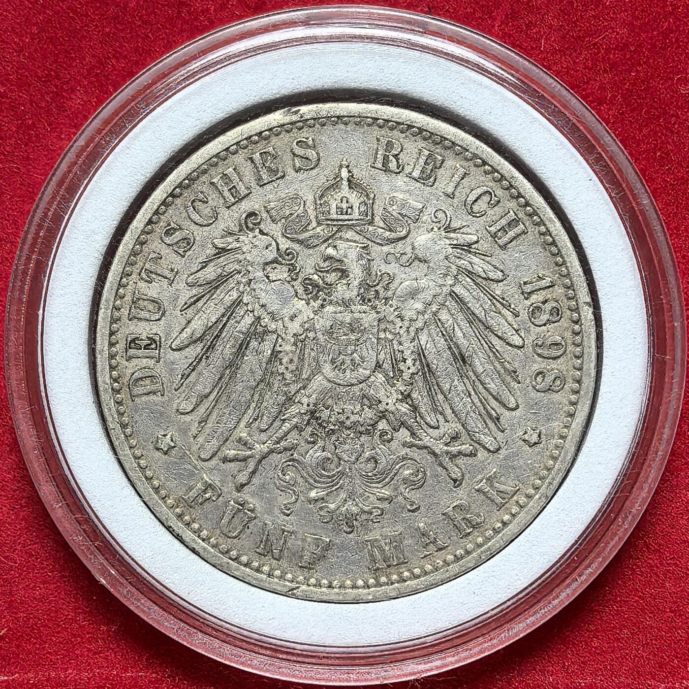 凡希社世界钱币微拍第二百八十四期 1898德国符腾堡5马克大银VF