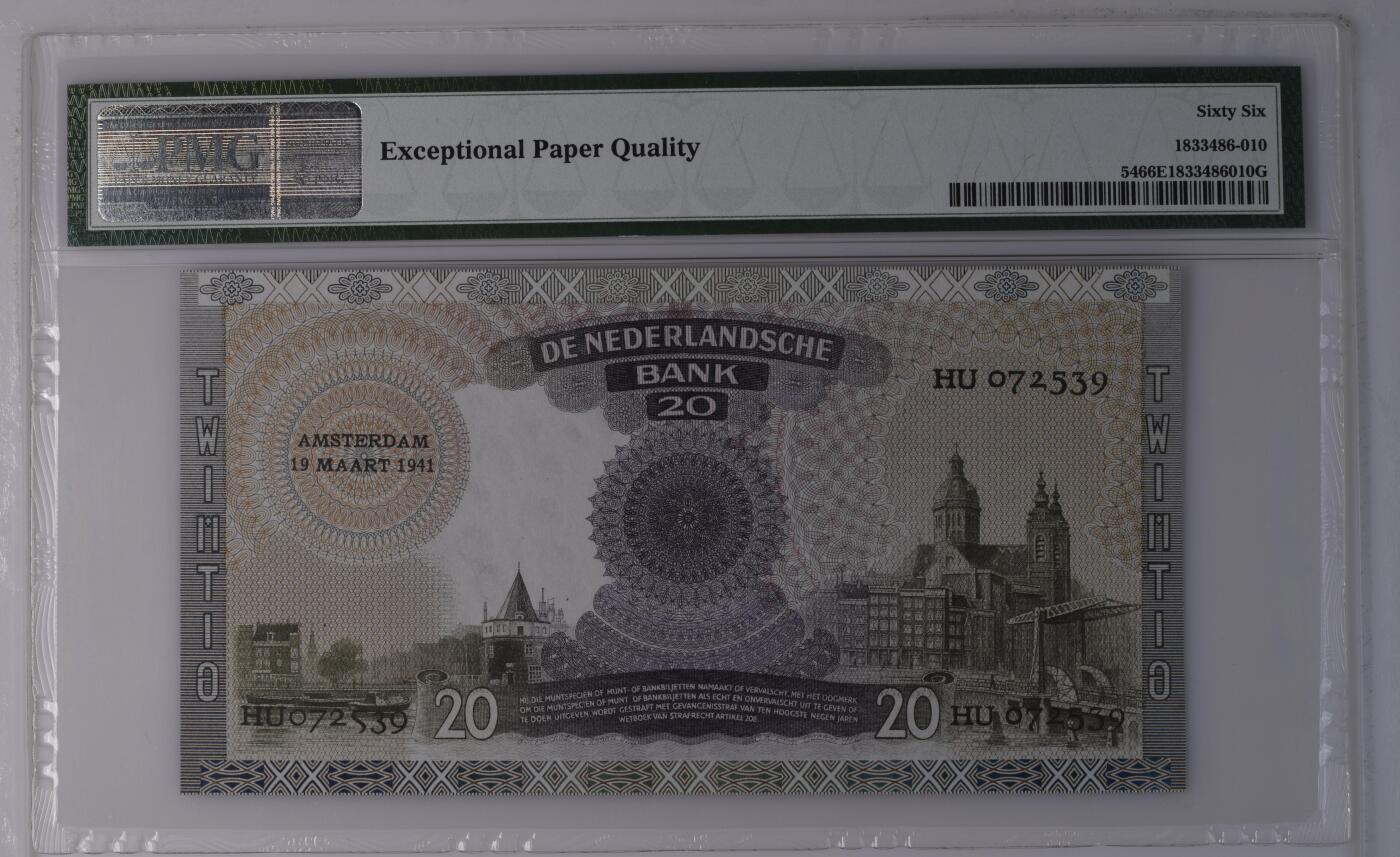 收藏联盟Quantum Auction 第375期拍卖  荷兰1939-41年20盾 PMG66 号码无4