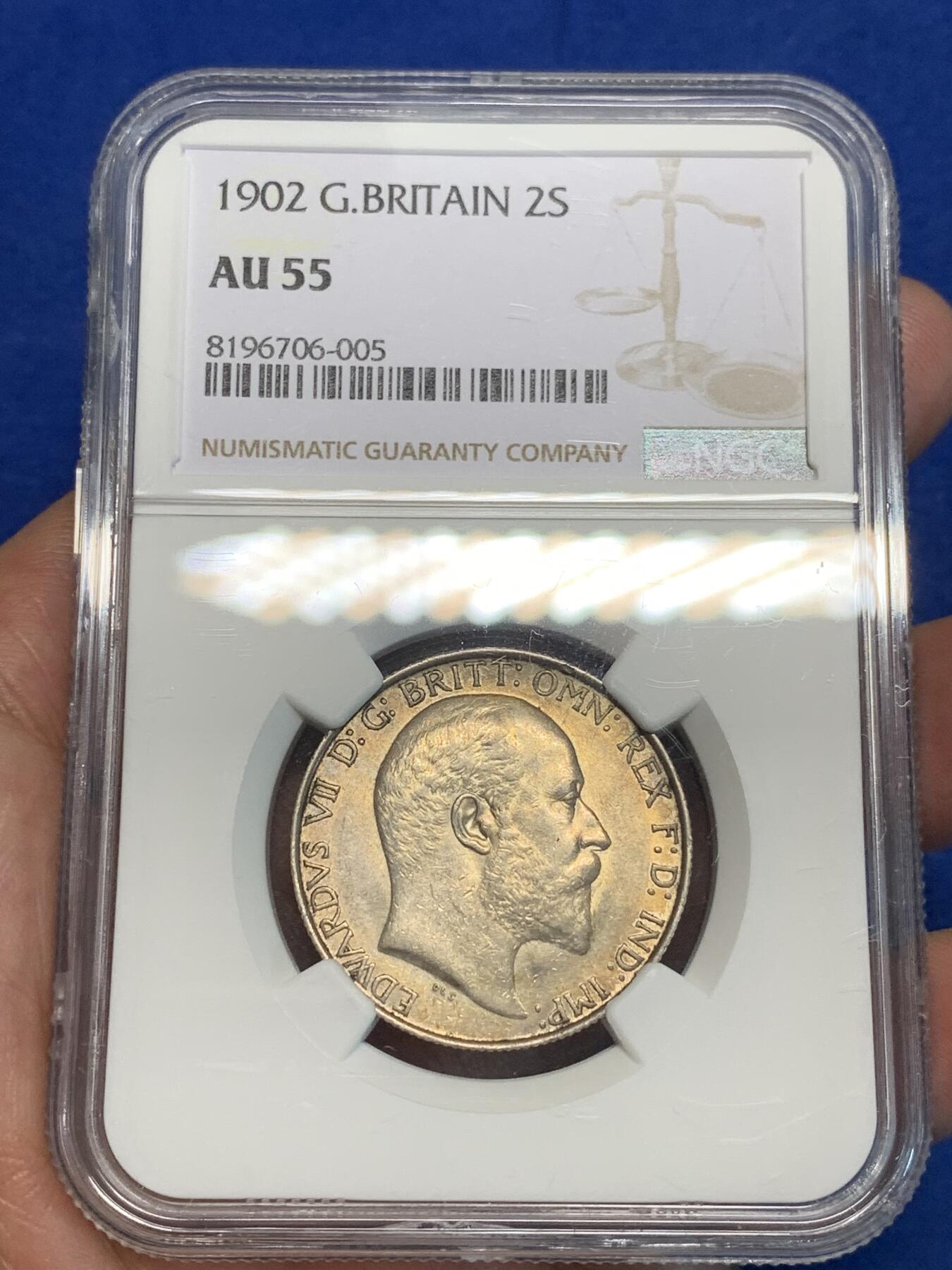 《竞宝斋》第305场   周日，周一 2场连拍 （全场包邮） NGC AU55 英国1902年爱德华七世海神弗洛林银币 经典品种