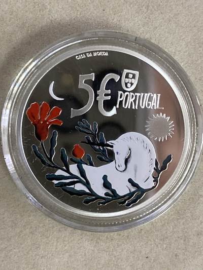 康怡轩钱币【以色列+葡萄牙+库克+澳大利亚+芬兰】第251003期  2023年葡萄牙发行神话中的英雄和生物独角兽5欧元彩色精制银币