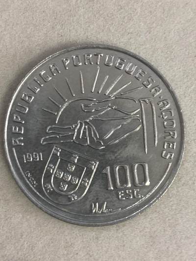 康怡轩钱币【以色列+葡萄牙+库克+澳大利亚+芬兰】第251003期  1991年葡萄牙发行诗人肯塔尔逝世100周年100埃斯库多铜镍纪念币