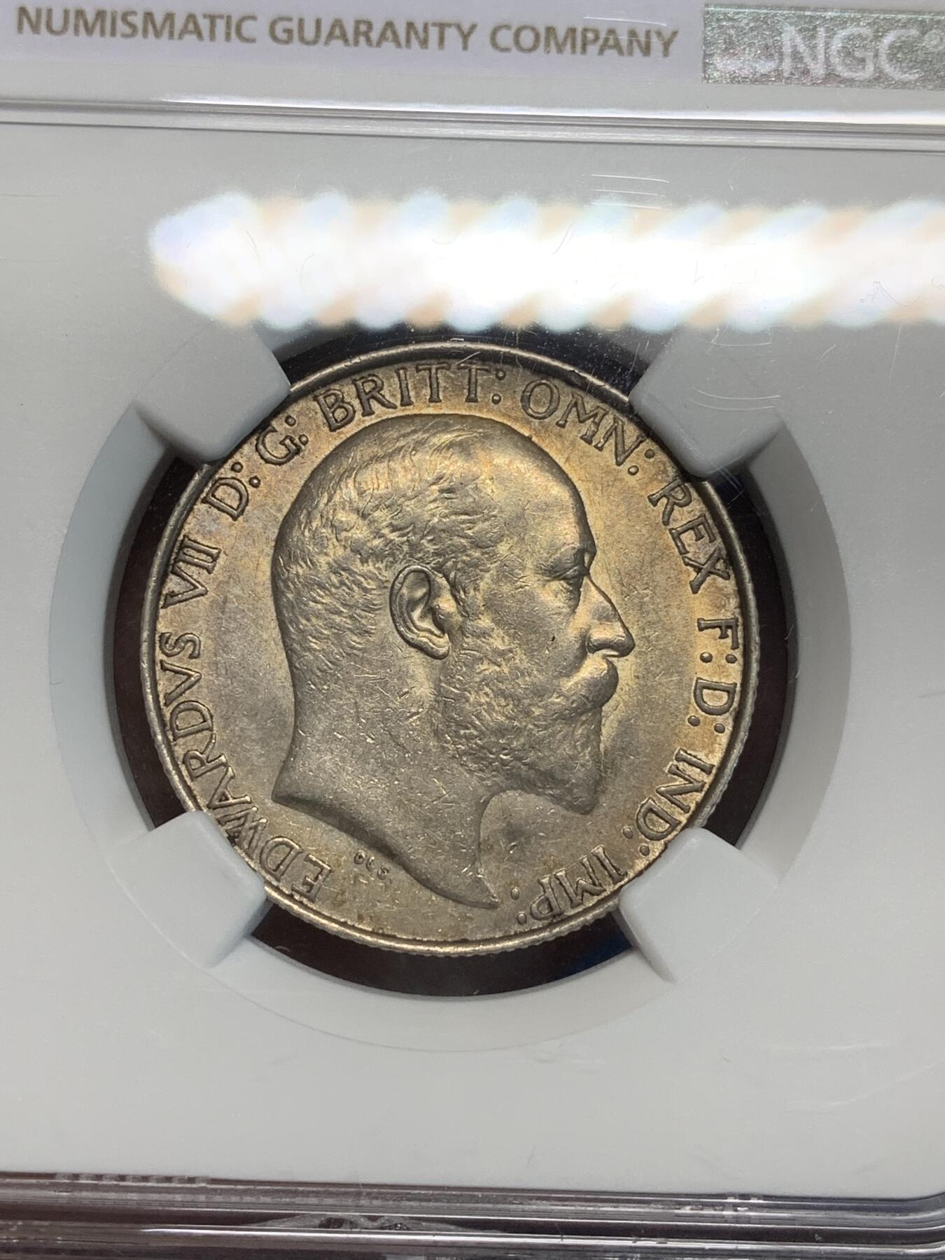 《竞宝斋》第305场   周日，周一 2场连拍 （全场包邮） NGC AU55 英国1902年爱德华七世海神弗洛林银币 经典品种
