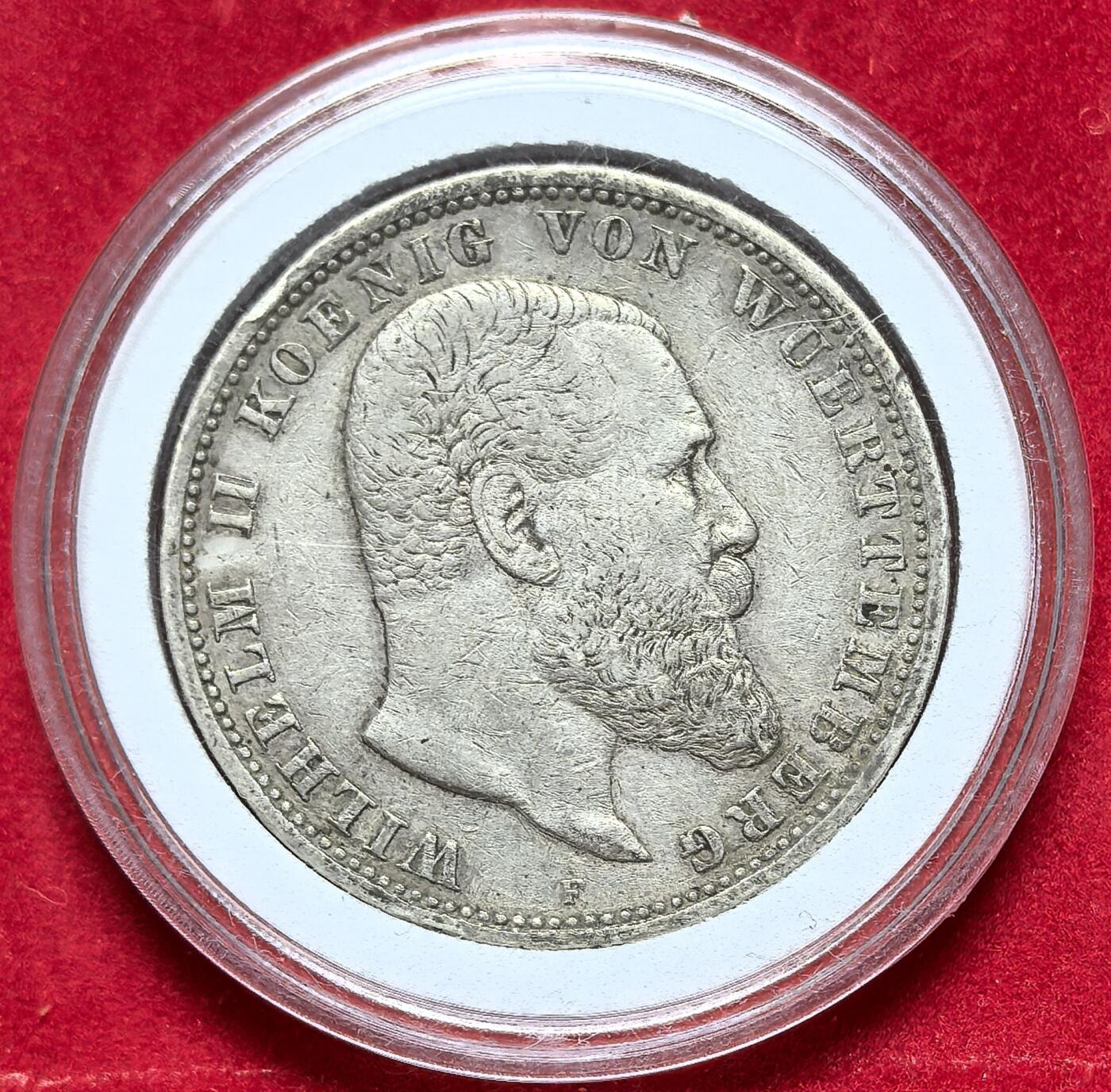 凡希社世界钱币微拍第二百八十四期 1898德国符腾堡5马克大银VF