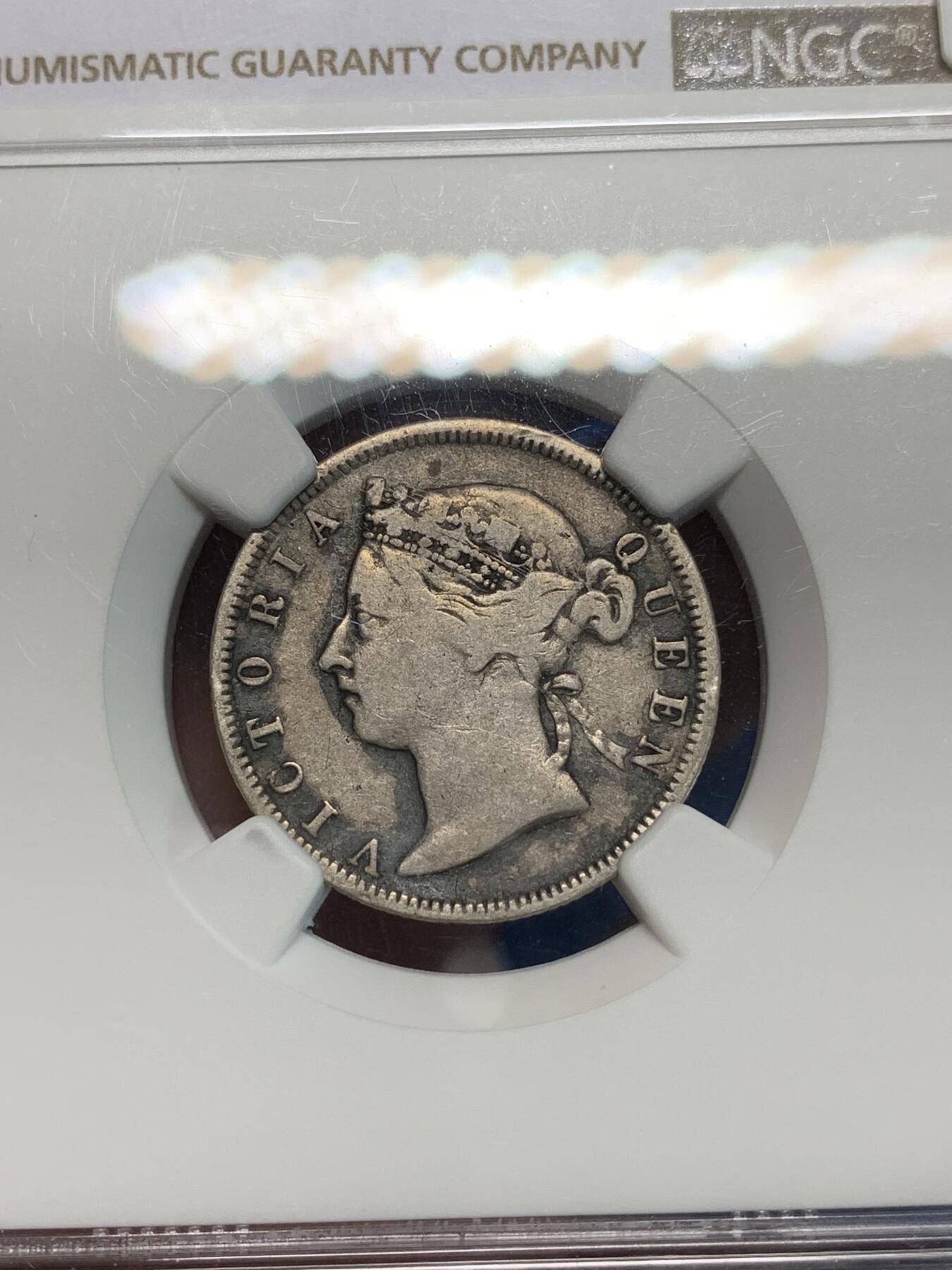 《竞宝斋》第305场   周日，周一 2场连拍 （全场包邮） NGC VF20 香港 1888年 贰毫 维多利亚 银币 原味币 好年份，市场上少见，收藏佳品