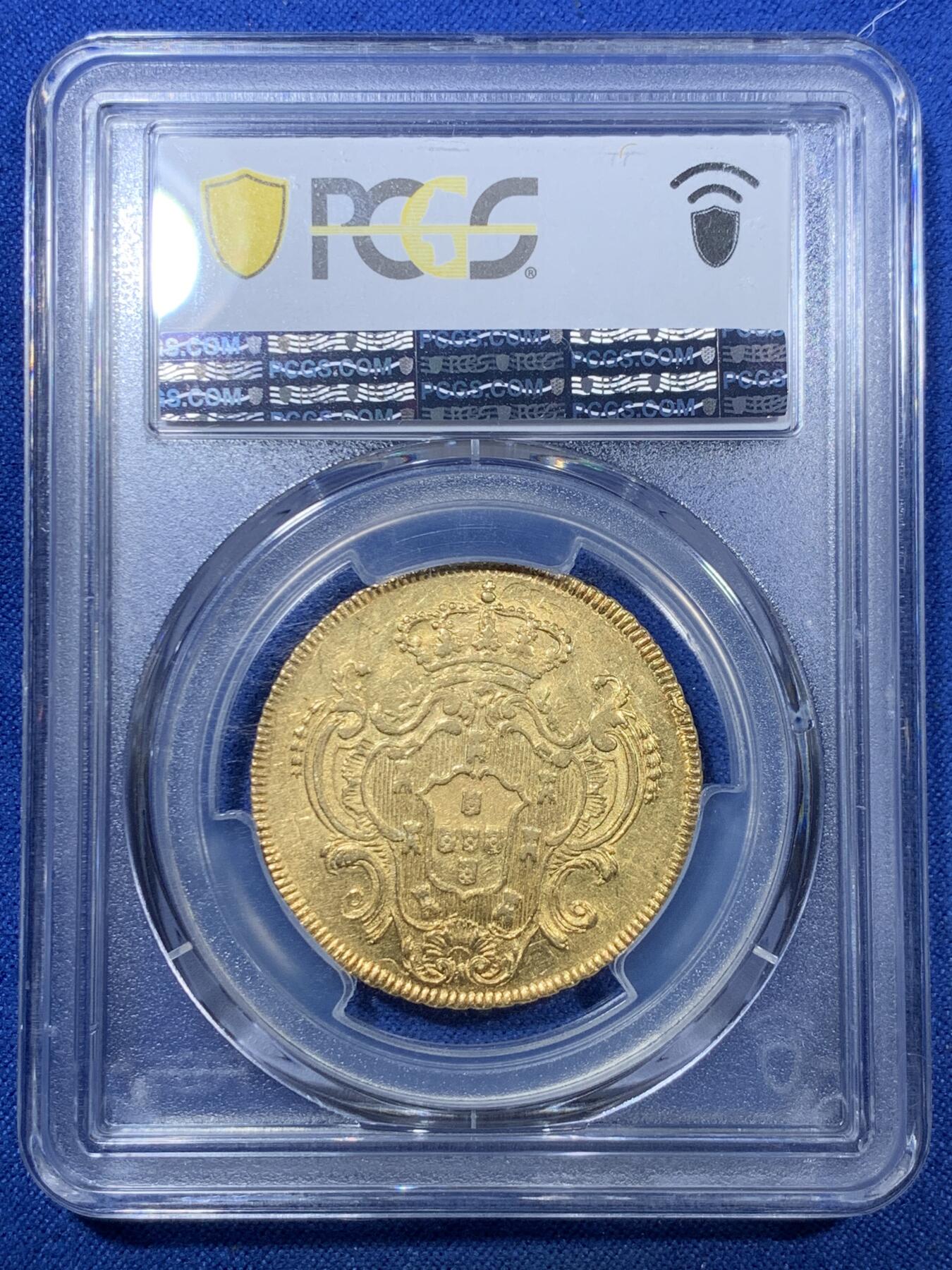 《竞宝斋》第305场   周日，周一 2场连拍 （全场包邮） PCGS AU55 1794年葡属巴西6400R大金币 首位葡萄牙女王玛丽亚一世 金光耀眼 直径大 非常漂亮  14.34g 917金