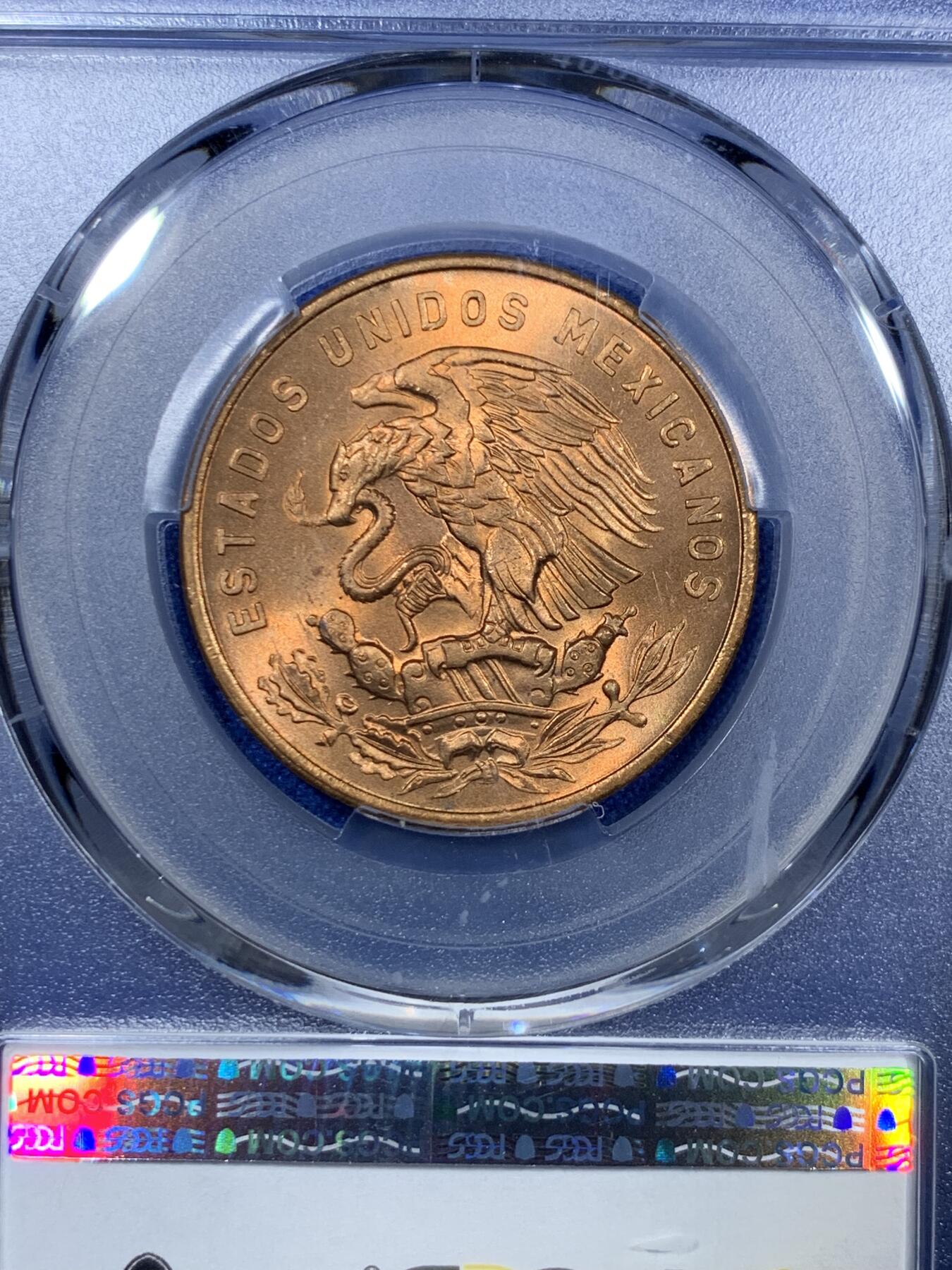 《竞宝斋》第305场   周日，周一 2场连拍 （全场包邮） PCGS MS66RD 墨西哥1969年20分铜币 高分RD难得