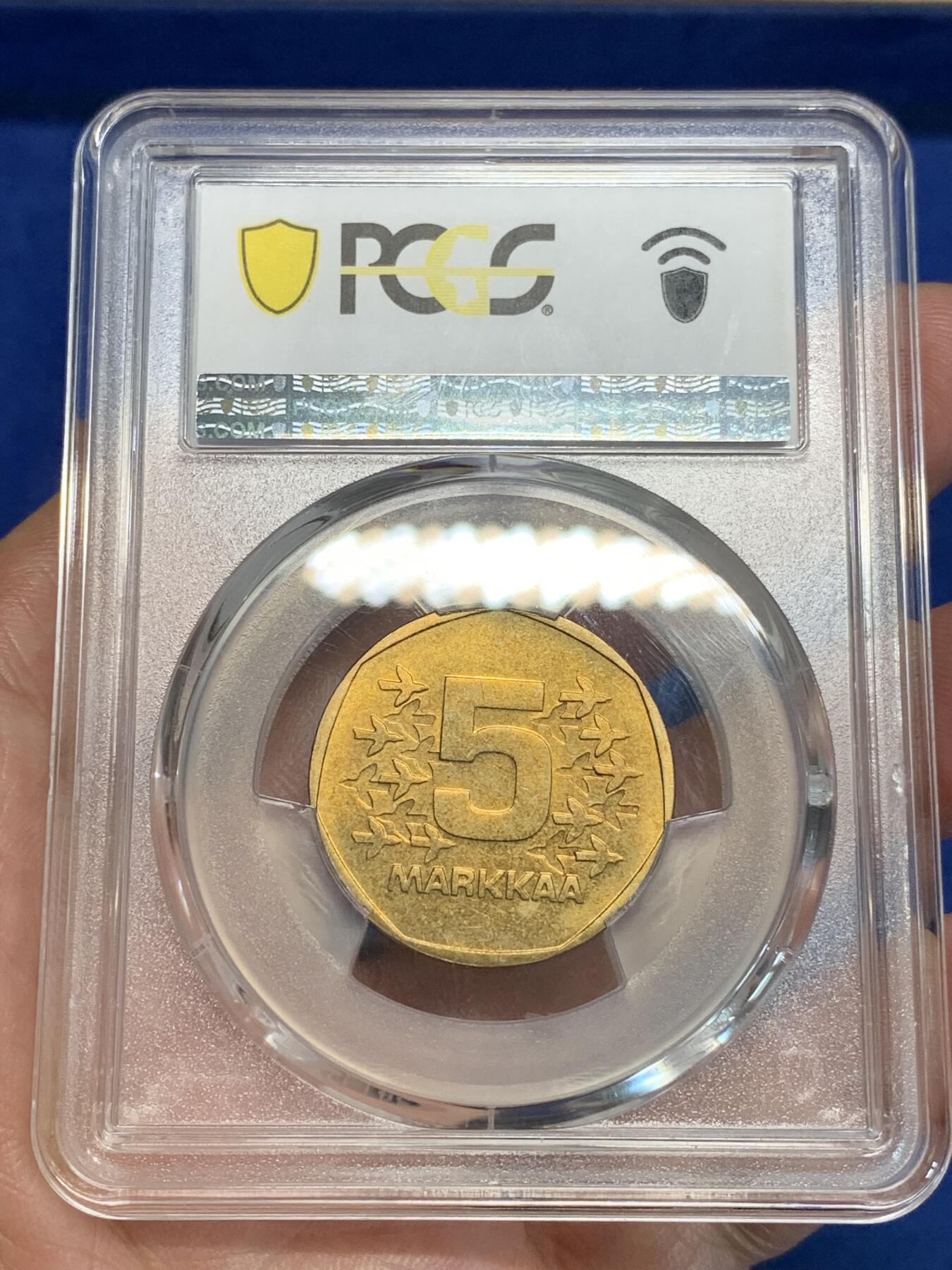《竞宝斋》第306场   周日，周一 2场连拍 （全场包邮） PCGS MS65 芬兰1973破冰船5马克，多边形五马克不多见，唯一的冠军分！