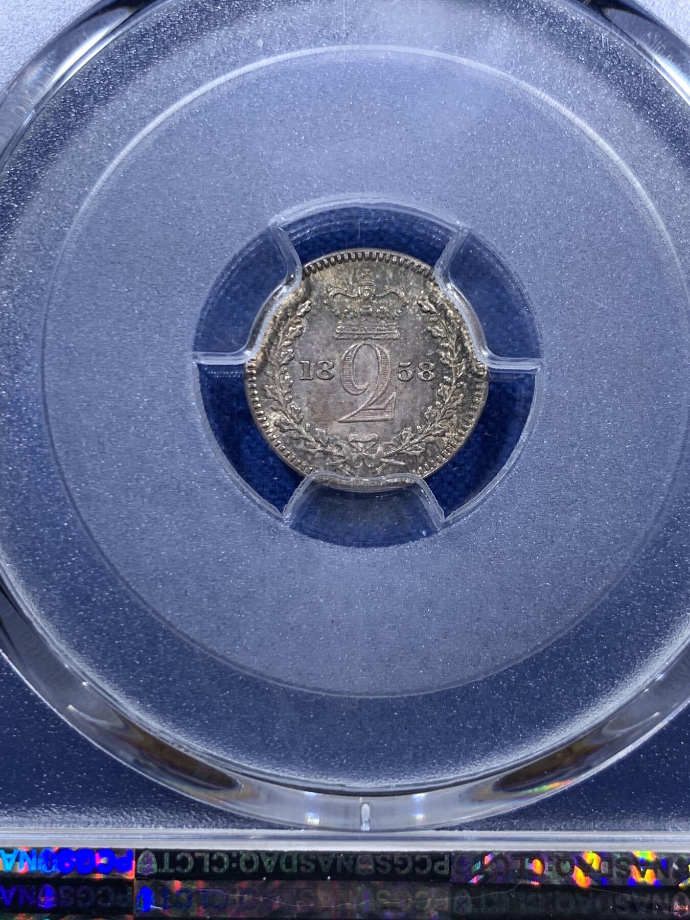 《竞宝斋》第306场   周日，周一 2场连拍 （全场包邮） 4枚一组 PCGS PL64-65 英国1858维多利亚早期濯足币，很难得，1D亚军分，2D冠军分，3D亚军分，4D季军分