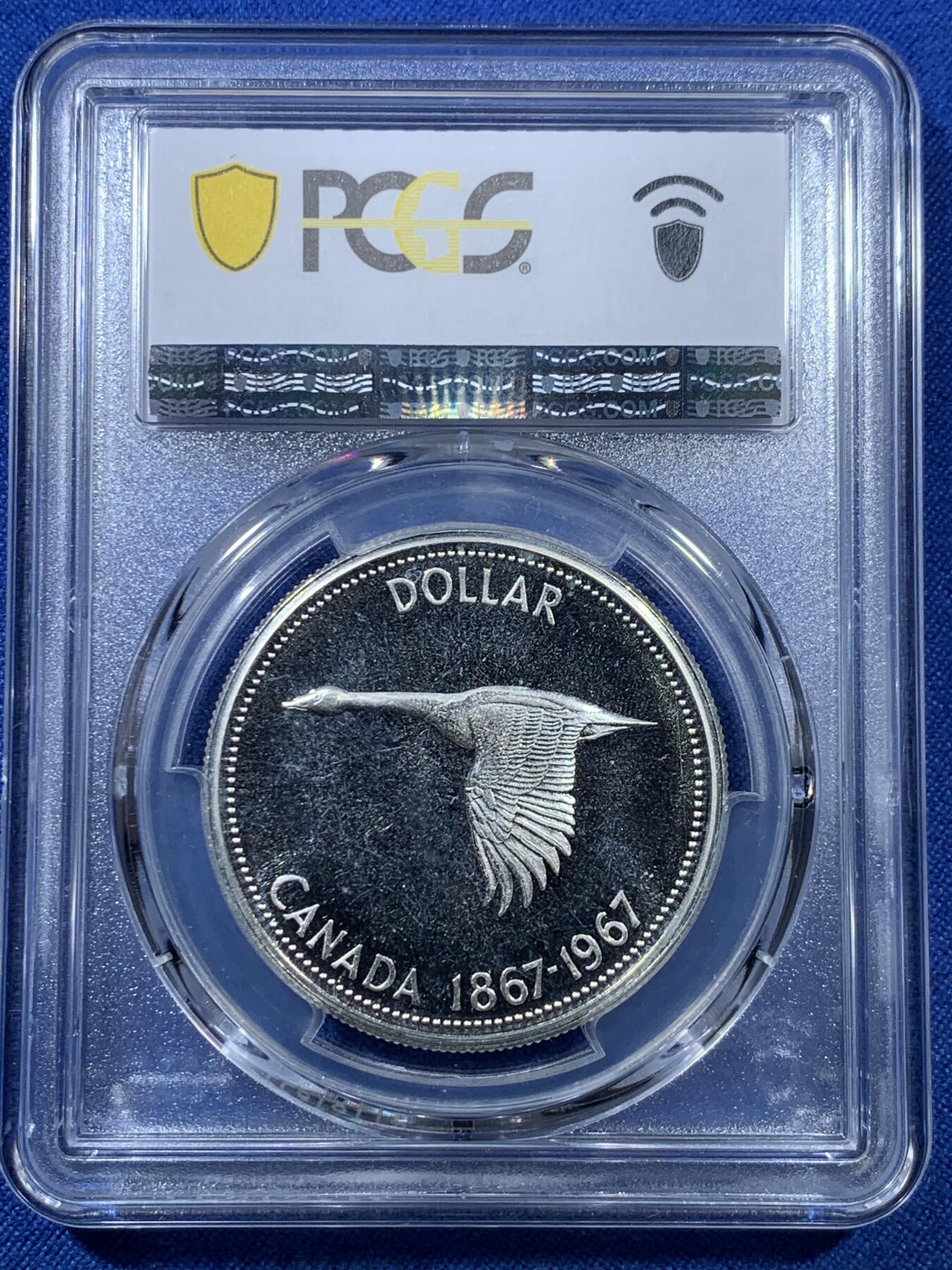 《竞宝斋》第306场   周日，周一 2场连拍 （全场包邮） PCGS PL66 加拿大 1967 大雁1元银币，币面干净漂亮！热门品种！