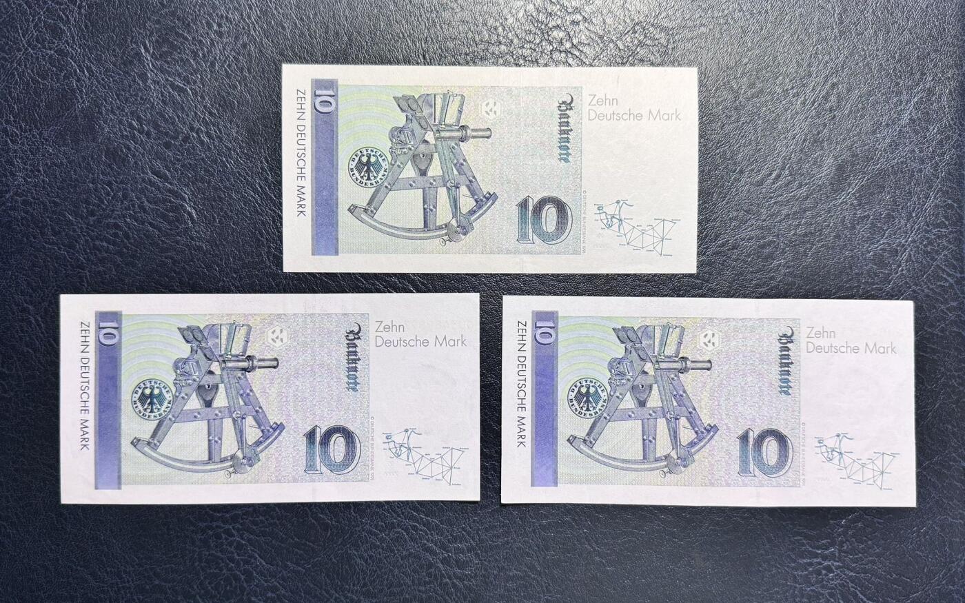 收藏联盟Quantum Auction 第375期拍卖  德国联邦1993年和1999年10马克三张 品相如图 数学家高斯