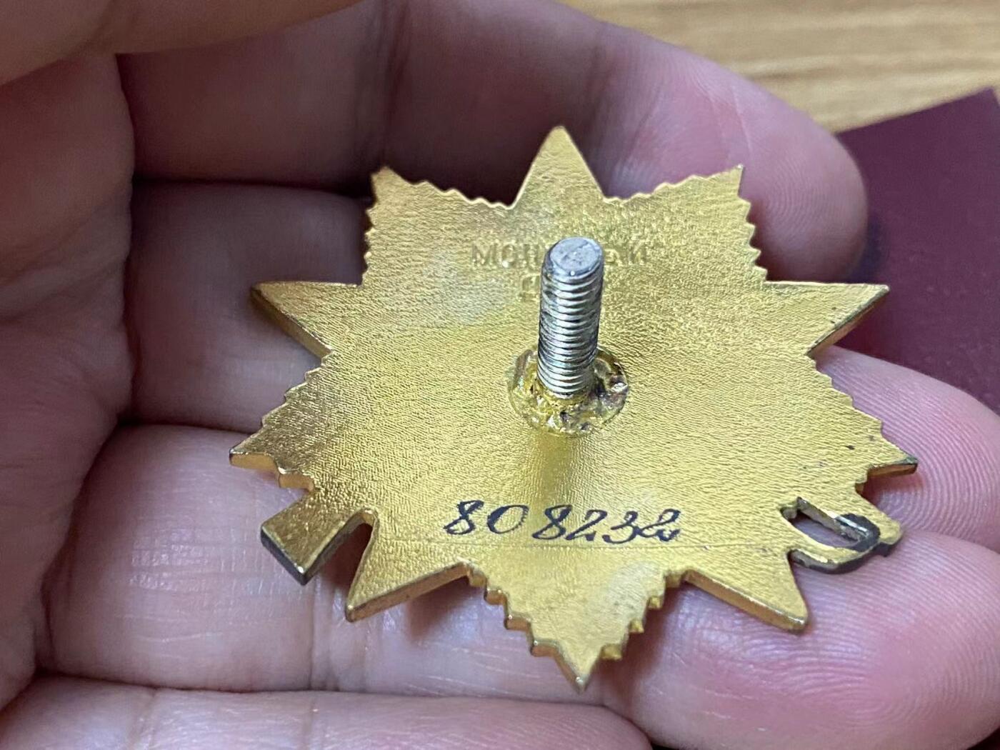 苏联勋章奖章拍卖9月20日晚上九点结束在麦稀奇 本次有佣金 苏联一级为国85版  808232 珐琅很好无磕碰 带证件 六位数小号  镀金非常漂亮 完美品相   Золотопук Григорий Васильевич    喜欢的可以自己去查查  仅作参考 
