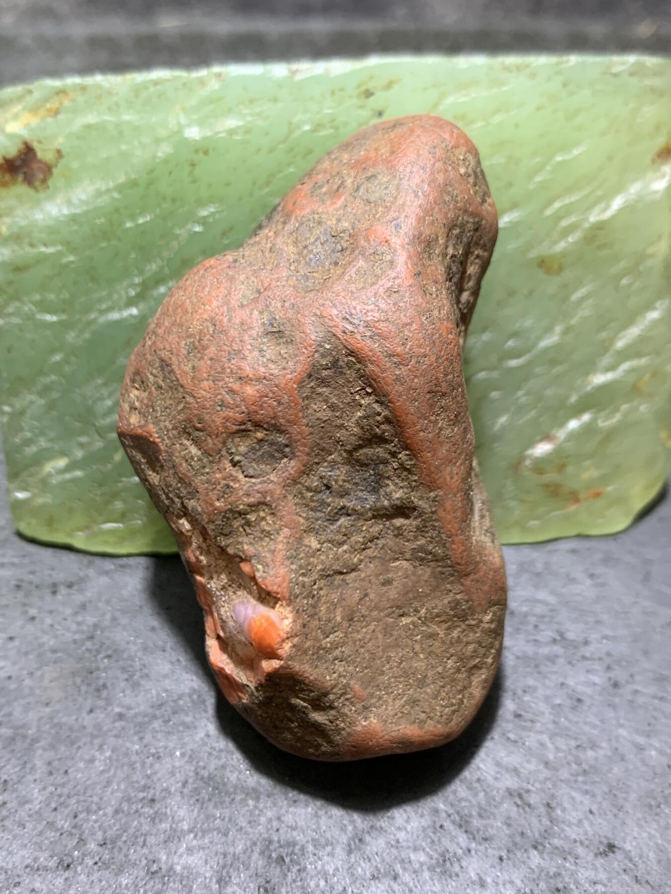 精美铁红双色皮冰飘千层纹开窗料南红玛瑙原石一颗