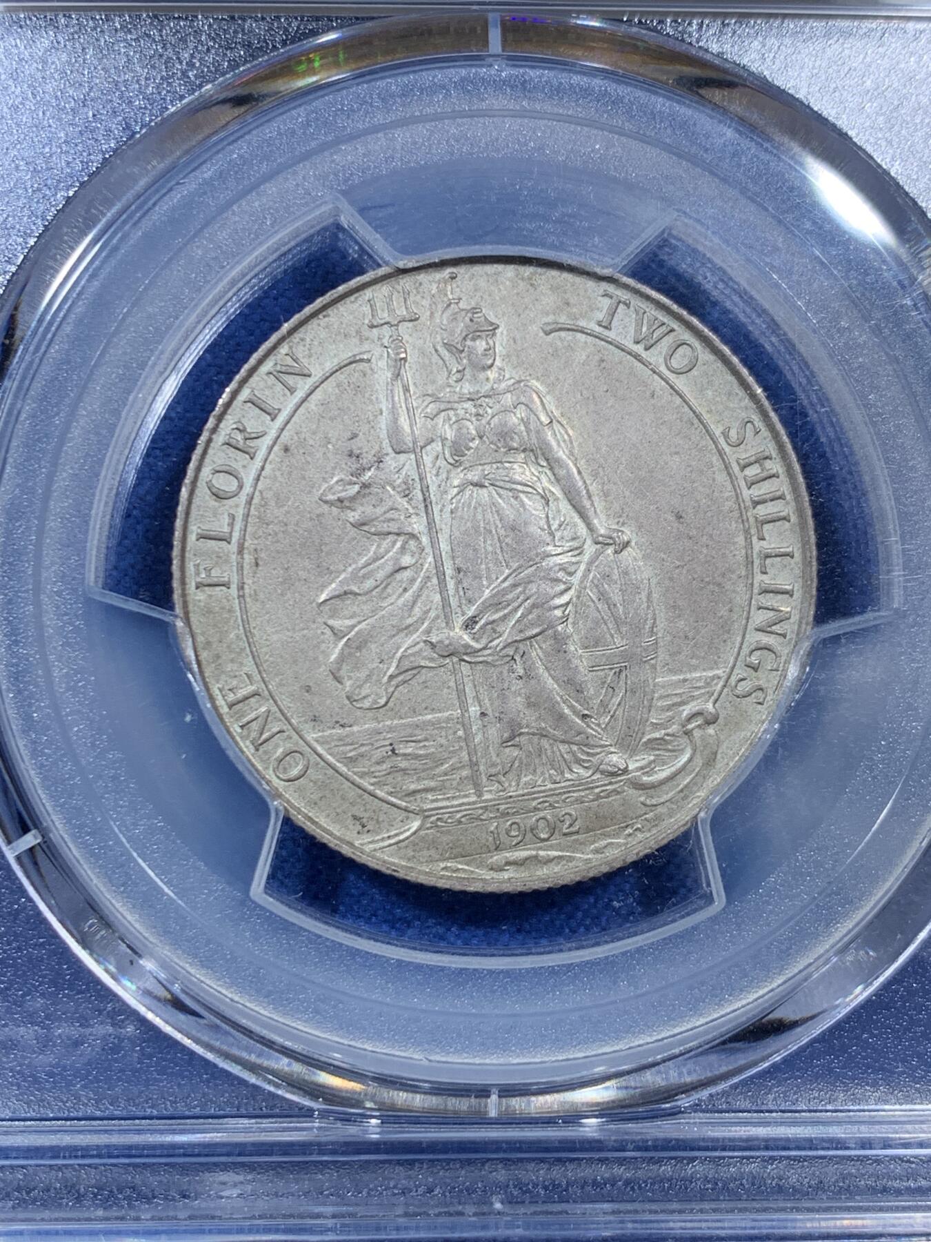 《竞宝斋》第306场   周日，周一 2场连拍 （全场包邮） PCGS PR63 英国1902爱德华七世海神2先令精制磨砂银币，英系收藏必备