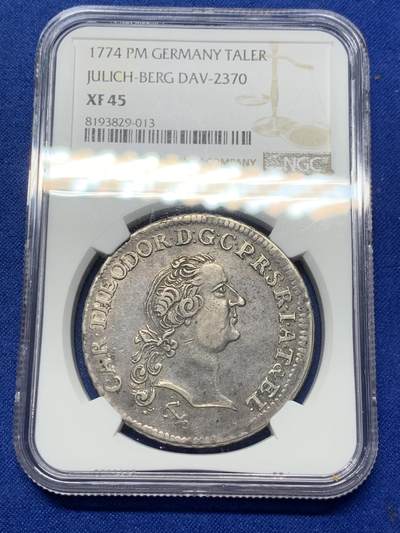 《竞宝斋》第306场   周日，周一 2场连拍 （全场包邮） - 唯一冠军分 NGC XF45 德国 1774  于利希-贝格公国  西奥多 1泰勒大银币 也是唯一入盒的一枚 去年德国普品裸币5000成交