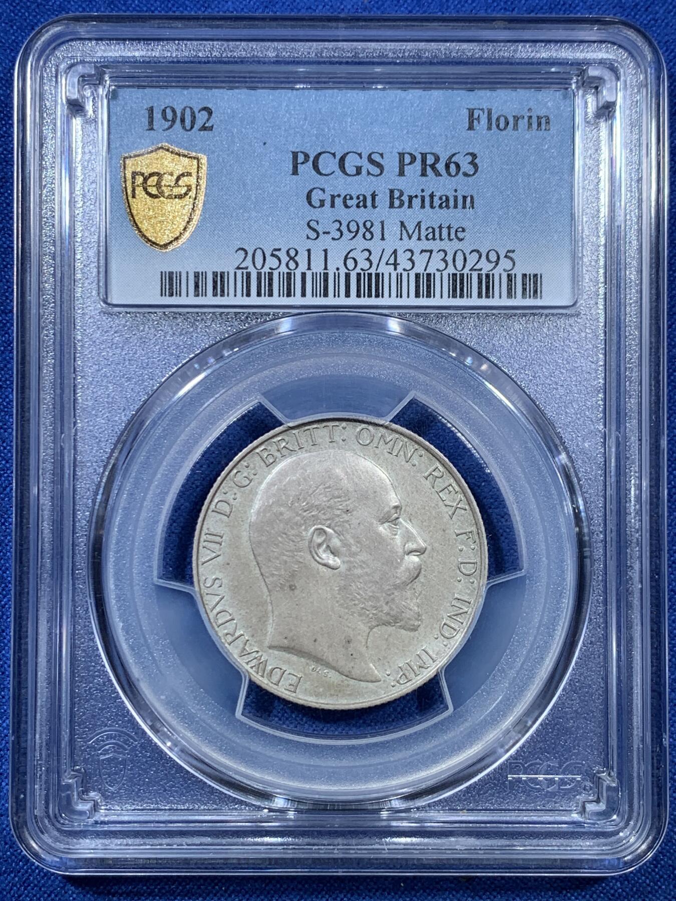 《竞宝斋》第306场   周日，周一 2场连拍 （全场包邮） PCGS PR63 英国1902爱德华七世海神2先令精制磨砂银币，英系收藏必备