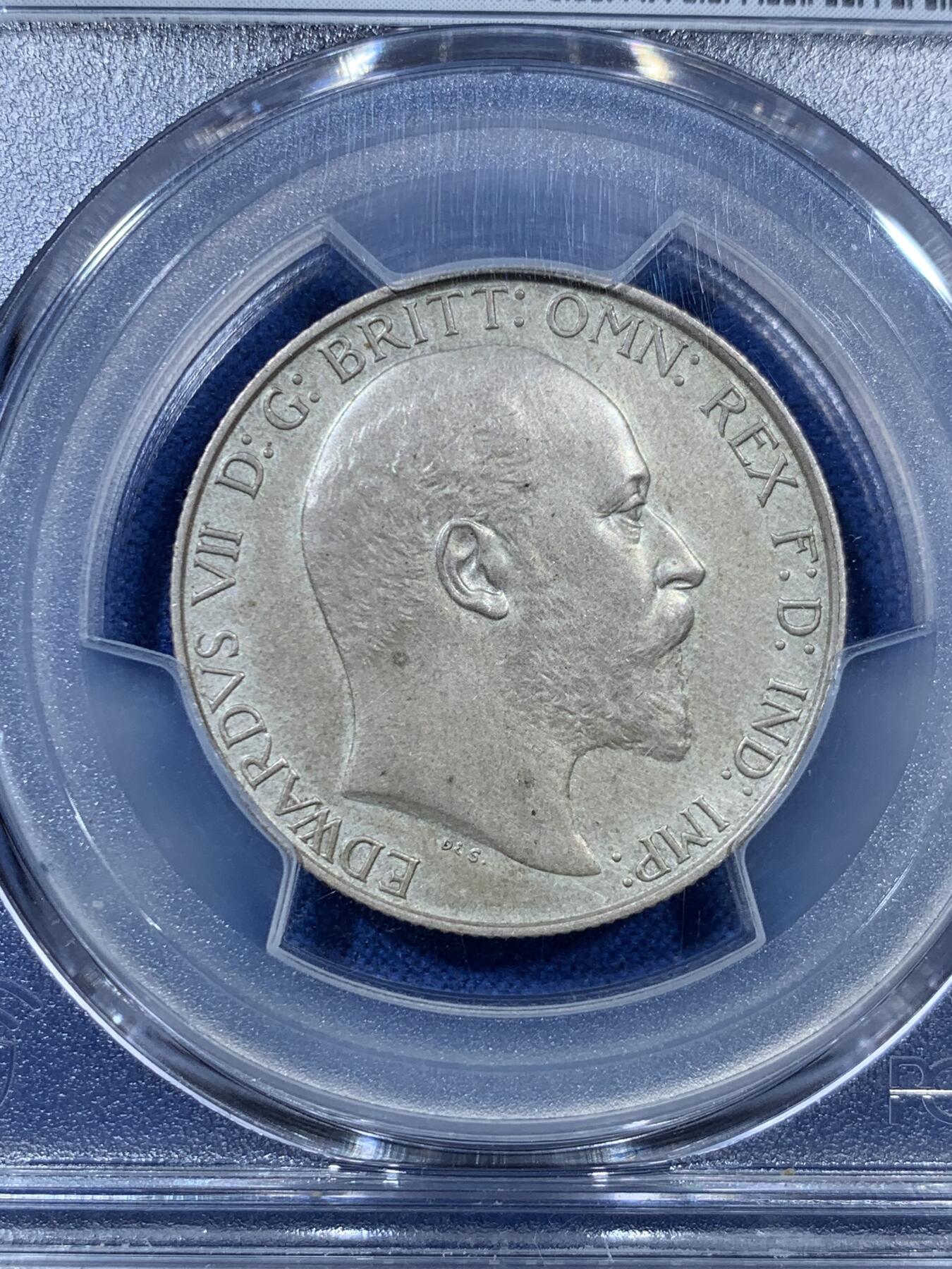 《竞宝斋》第306场   周日，周一 2场连拍 （全场包邮） PCGS PR63 英国1902爱德华七世海神2先令精制磨砂银币，英系收藏必备