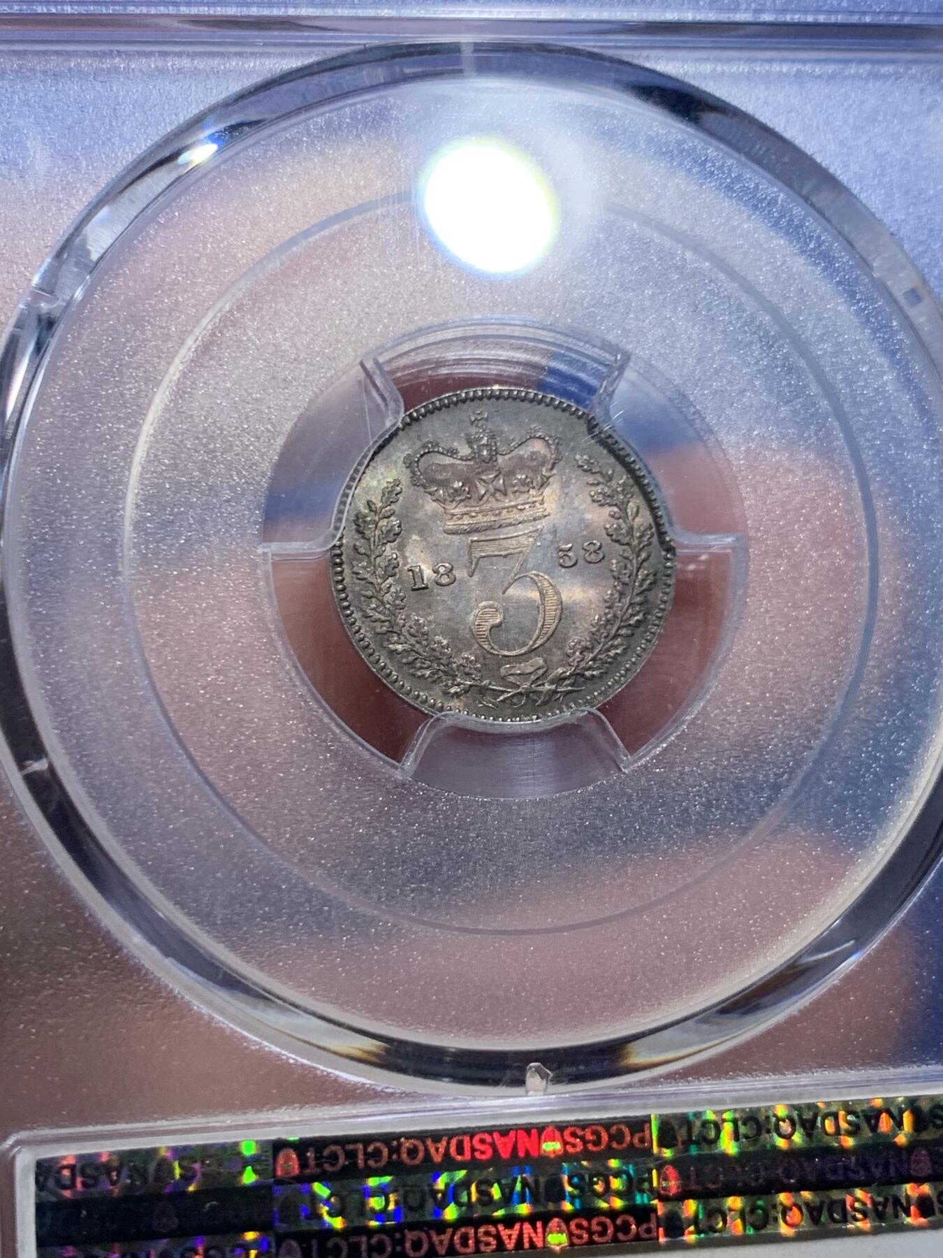 《竞宝斋》第306场   周日，周一 2场连拍 （全场包邮） 4枚一组 PCGS PL64-65 英国1858维多利亚早期濯足币，很难得，1D亚军分，2D冠军分，3D亚军分，4D季军分