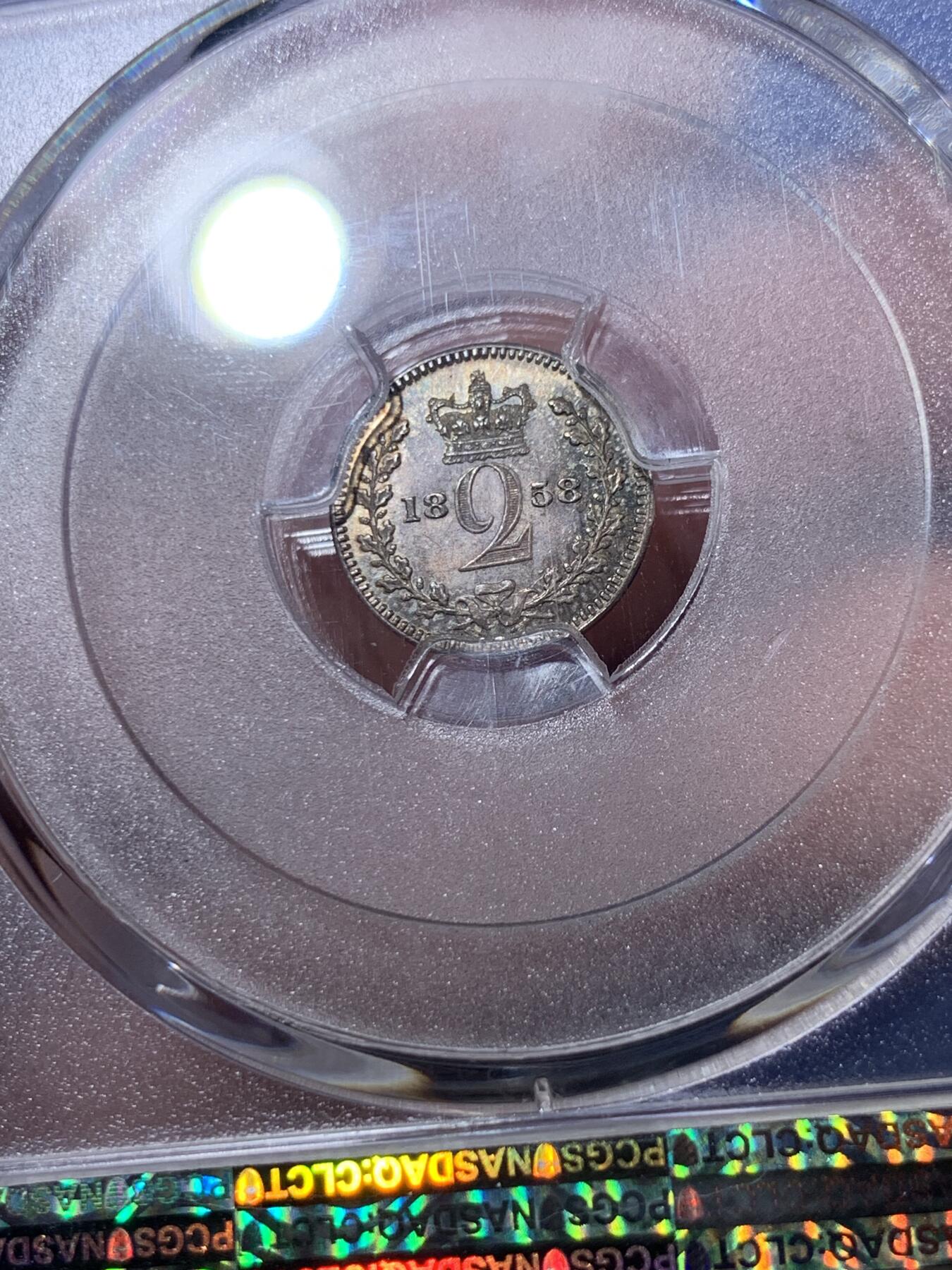 《竞宝斋》第306场   周日，周一 2场连拍 （全场包邮） 4枚一组 PCGS PL64-65 英国1858维多利亚早期濯足币，很难得，1D亚军分，2D冠军分，3D亚军分，4D季军分