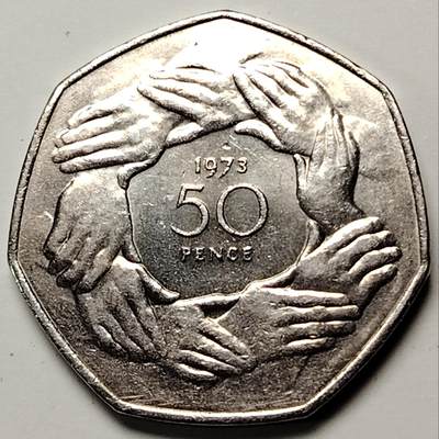 布加迪🐬～世界钱币(上海)🌾第 147 期 /  🇬🇧🇵🇹🇭🇺🇰🇷各国币及散币 - 英国🇬🇧 1973年 50便士 加入欧共体纪念  ~J