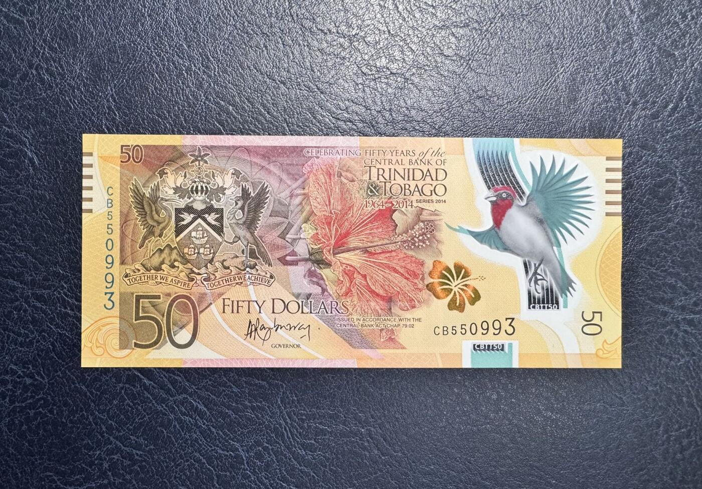 收藏联盟Quantum Auction 第375期拍卖  特立尼达和多巴哥2014年50元独立50周年纪念钞 品相全新UNC 号码无47