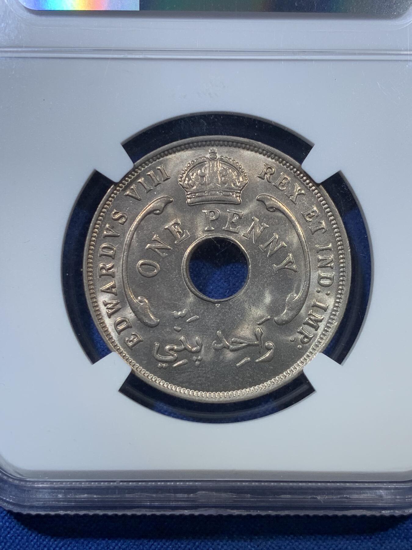《竞宝斋》第306场   周日，周一 2场连拍 （全场包邮） NGC MS66 英属西非 1936年 爱德华八世 1便士镍币 亚军分！过65少见分数，收藏一步到位，喜欢的不要错过了