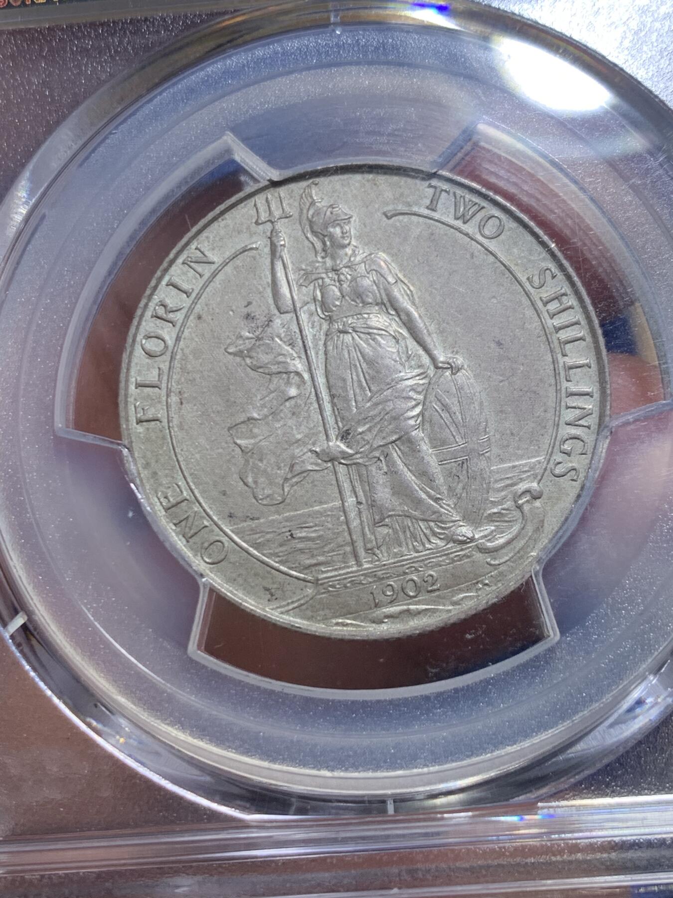 《竞宝斋》第306场   周日，周一 2场连拍 （全场包邮） PCGS PR63 英国1902爱德华七世海神2先令精制磨砂银币，英系收藏必备