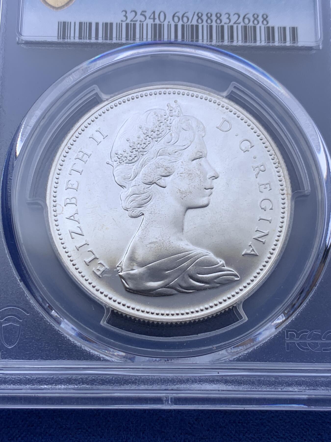 《竞宝斋》第306场   周日，周一 2场连拍 （全场包邮） PCGS PL66 加拿大 1967 大雁1元银币，币面干净漂亮！热门品种！