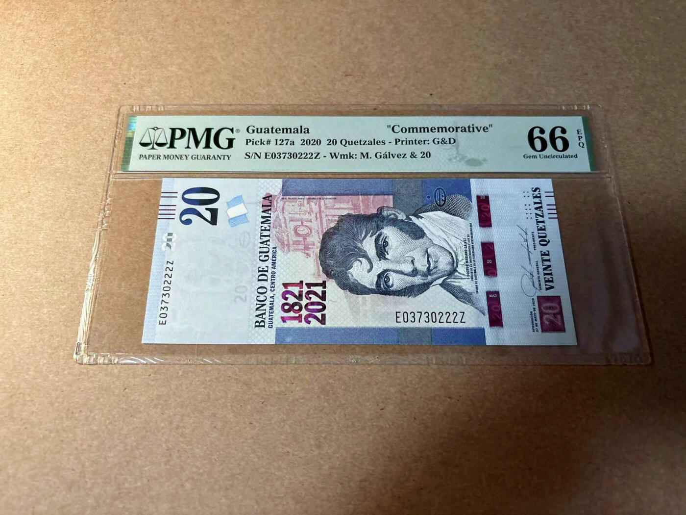 【Blue Auction】✨世界纸币精拍第542期【精】 【补号 222豹子号】危地马拉 2020年20Q PMG66EPQ纪念钞