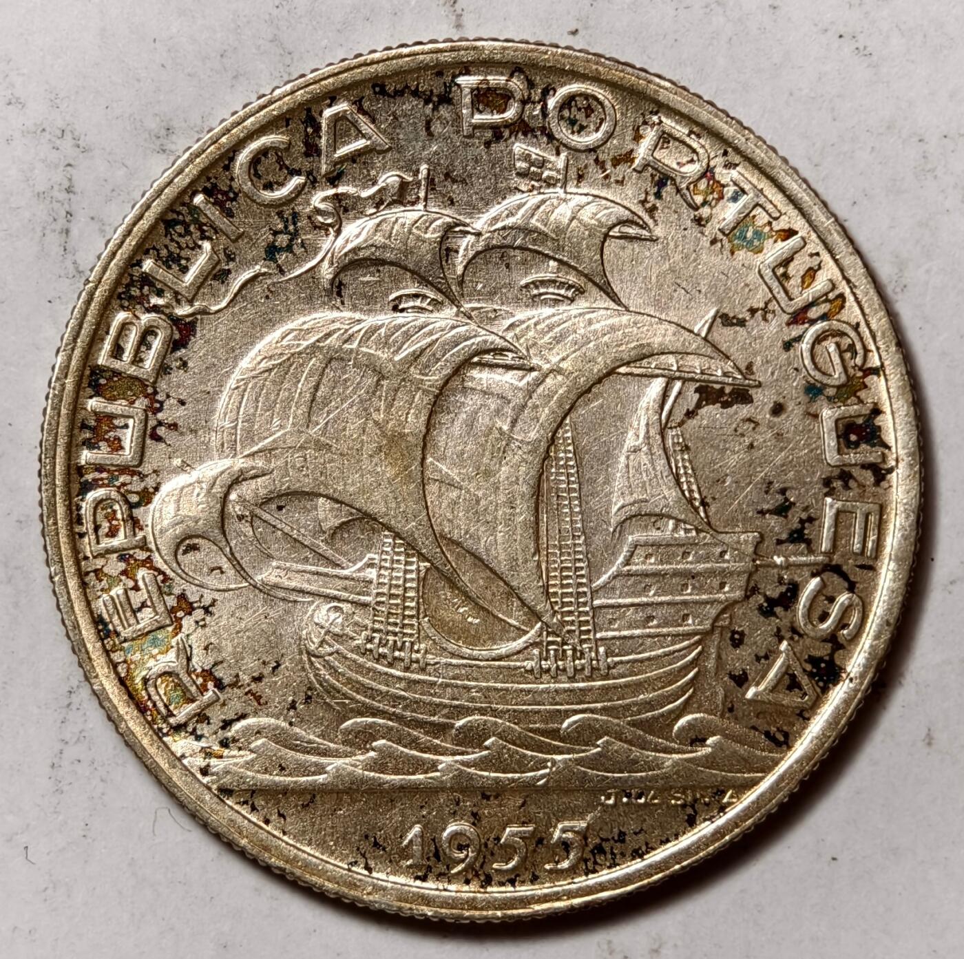 紫瑗钱币——第502期 葡萄牙 1955年 10埃斯库多 12.4克 0.835银 UNC