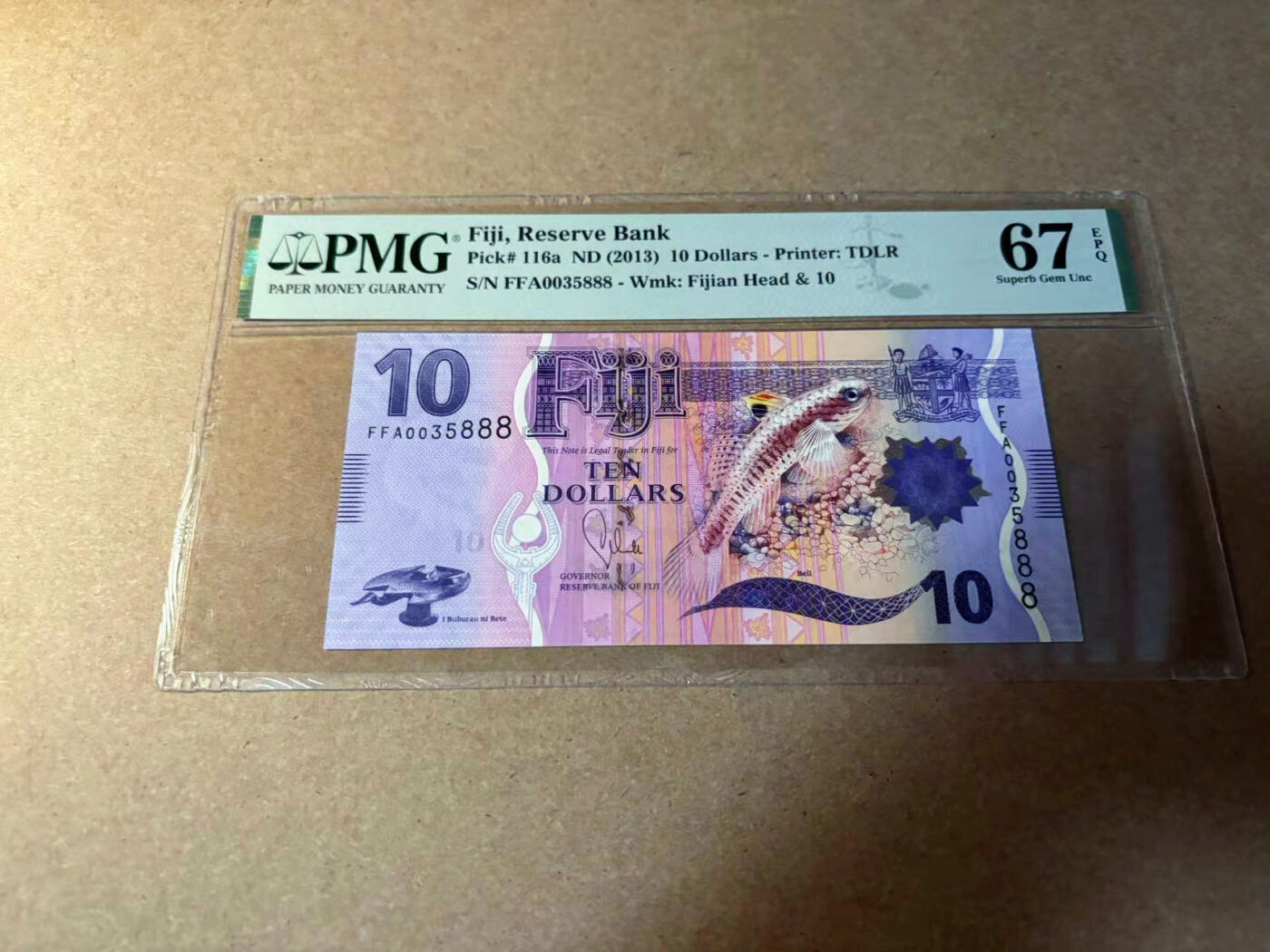 【Blue Auction】✨世界纸币精拍第542期【精】 【FFA首发冠888豹子号无47】斐济 2013年10元 PMG67EPQ 高分 