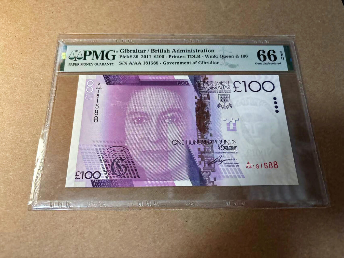 【Blue Auction】✨世界纸币精拍第542期【精】 【AAA冠88尾无47】直布罗陀 2011年100镑 女王 PMG66EPQ 