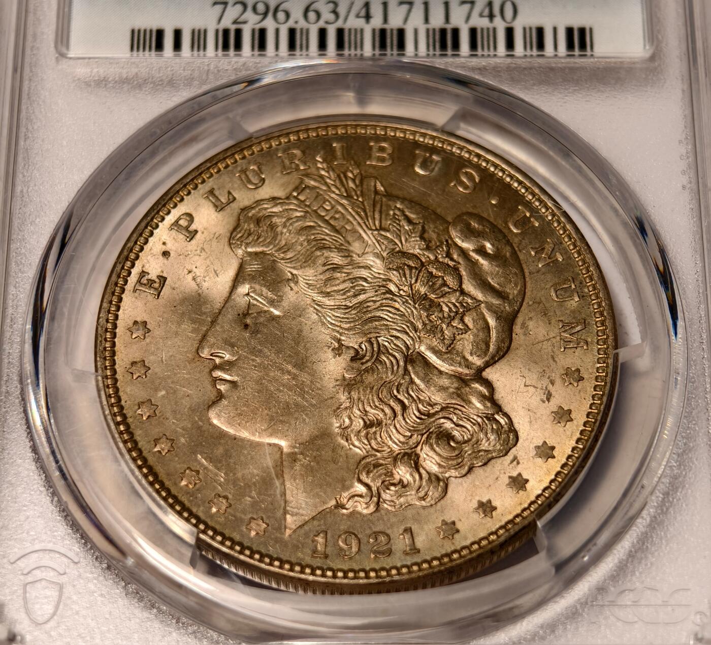 紫瑗钱币——第440期 美国 1921年 摩根 大头妹1美元 银币 PCGS MS63 