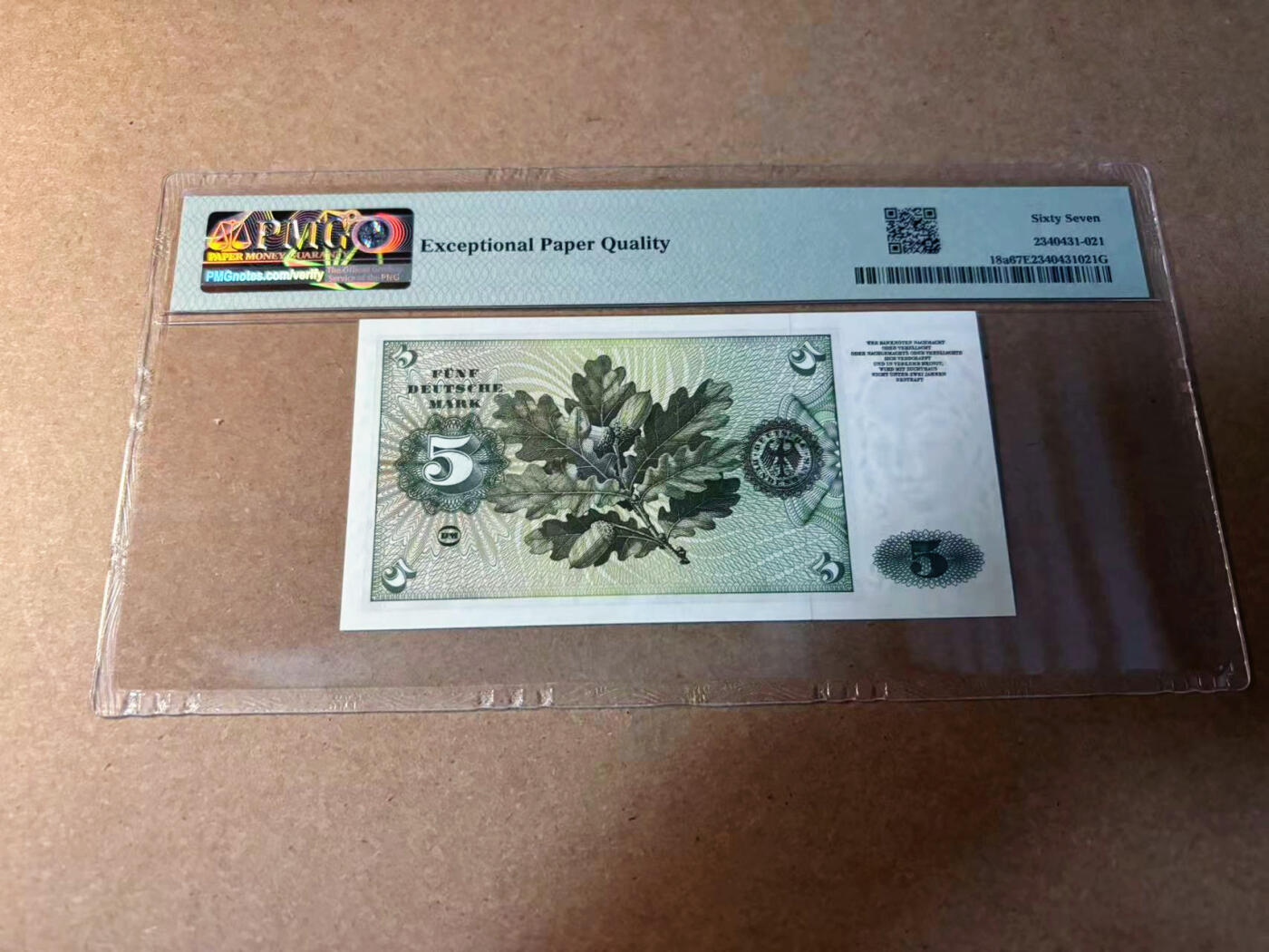 【Blue Auction】✨世界纸币精拍第542期【精】 【a版无47】德国 1960年5马克 PMG67EPQ 高分 