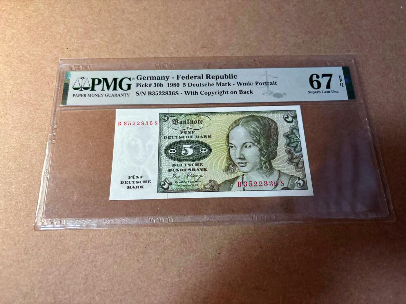 【Blue Auction】✨世界纸币精拍第542期【精】 【无47】德国 1980年5马克 PMG67EPQ 高分