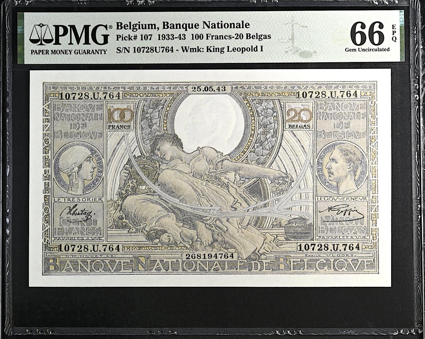 《张总收藏》167期-中秋外币高货特辑 比利时100法郎 PMG66E 1943年老版本 难上分大票幅
