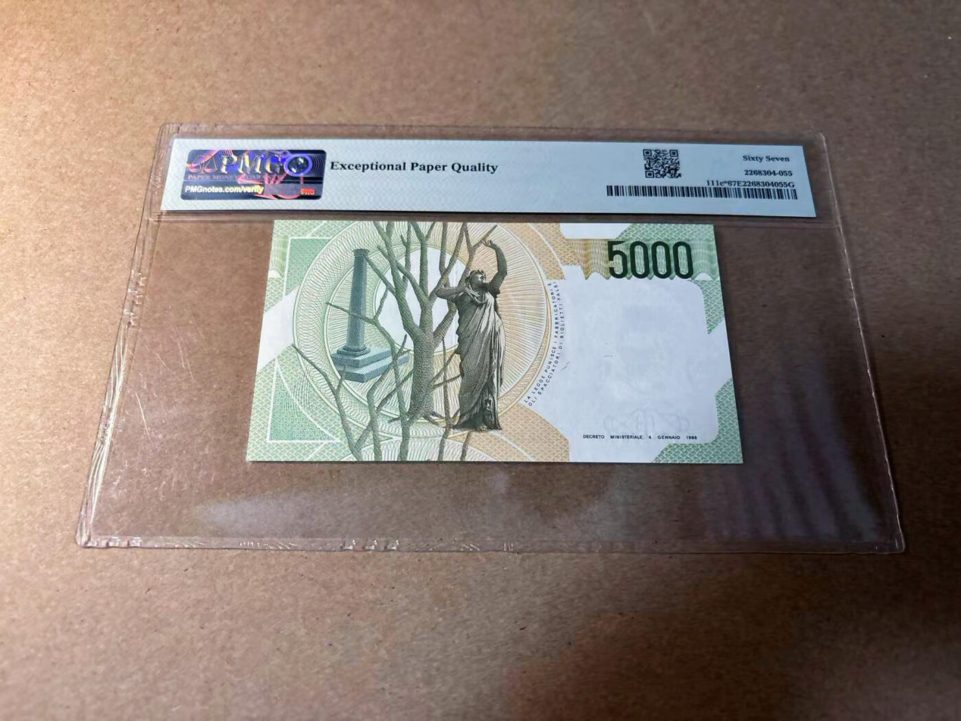 【Blue Auction】✨世界纸币精拍第542期【精】 【补号】意大利 1985年5000里拉 PMG67EPQ 高分 