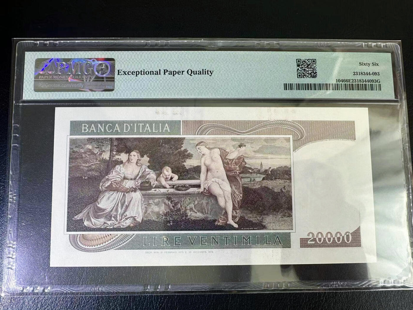 【Blue Auction】✨世界纸币精拍第542期【精】  【无47】意大利 1975年20000里拉 PMG66EPQ 经典提香 