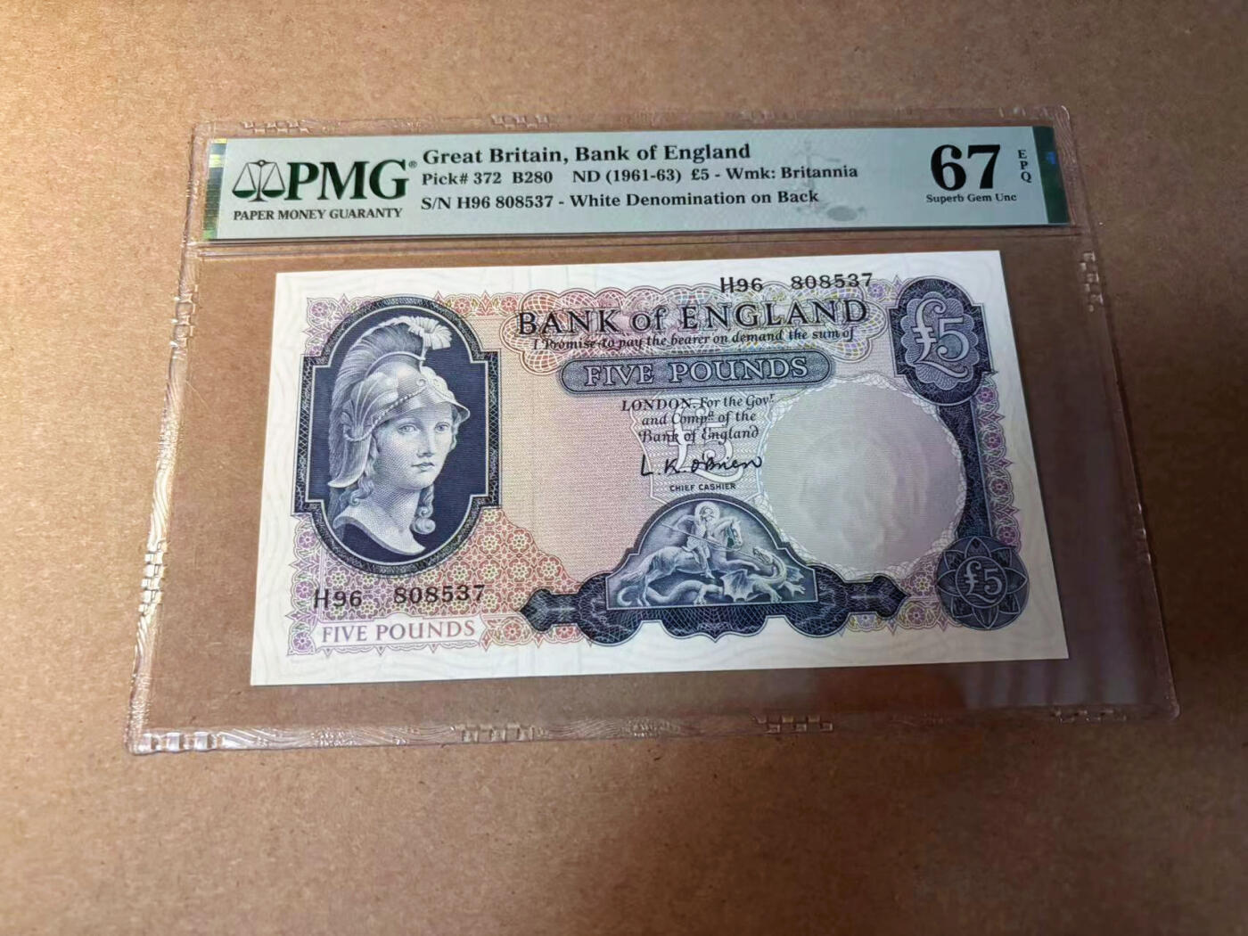【Blue Auction】✨世界纸币精拍第542期【精】 英国 B序列 1961-63年5镑 PMG67EPQ 高分 