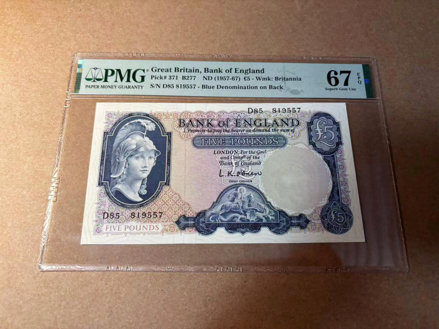 【Blue Auction】✨世界纸币精拍第542期【精】 英国 B序列 1957-67年5镑 PMG67EPQ 高分 
