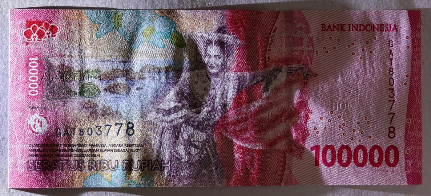 紫瑗钱币——第435期——纸币场 印度尼西亚 2022年 苏加诺和穆罕默德·哈达 100000卢比 UNC