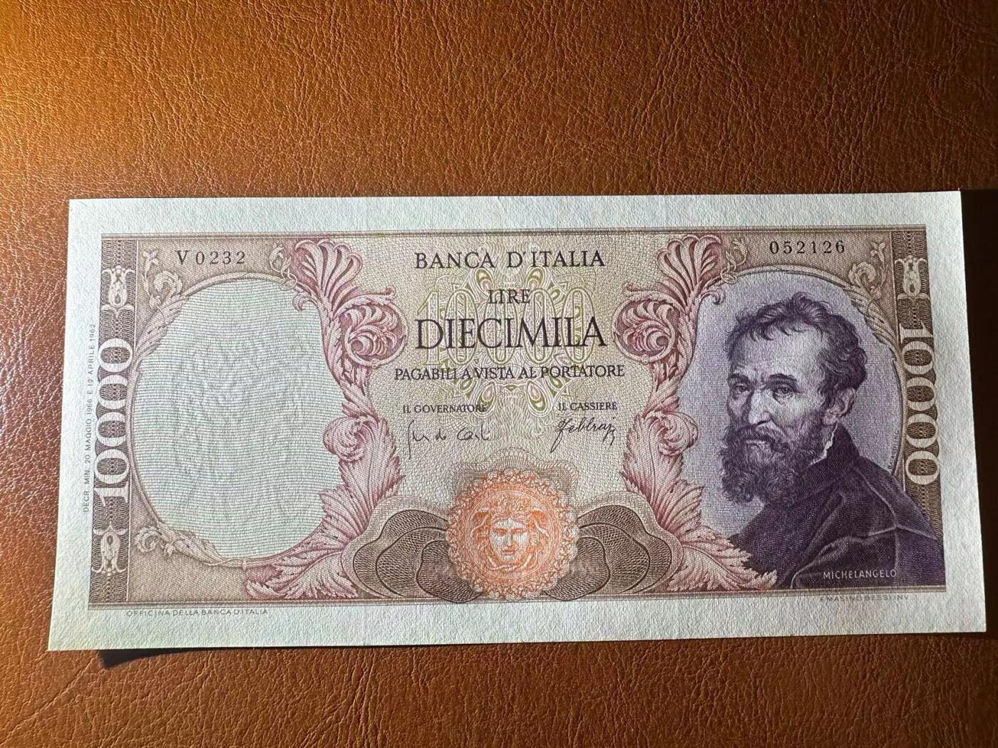 【Blue Auction】✨世界纸币精拍第542期【精】 【无47】意大利 1966年10000里拉 AU品相