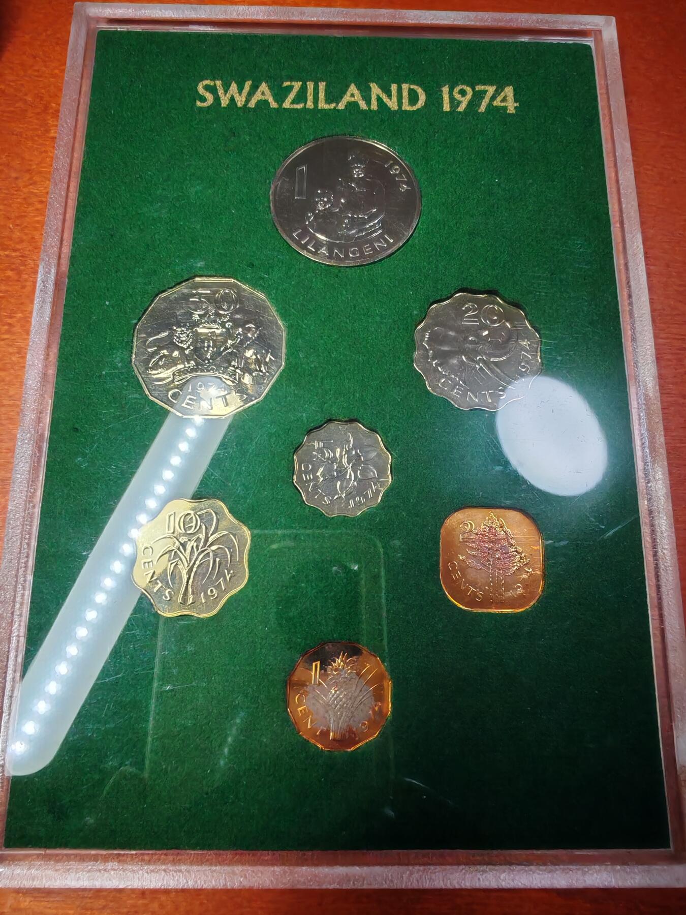 长老汇龙年精选第二十九场拍卖 1974斯威士兰首套7枚硬币，盒装，带外纸，铜币有氧化