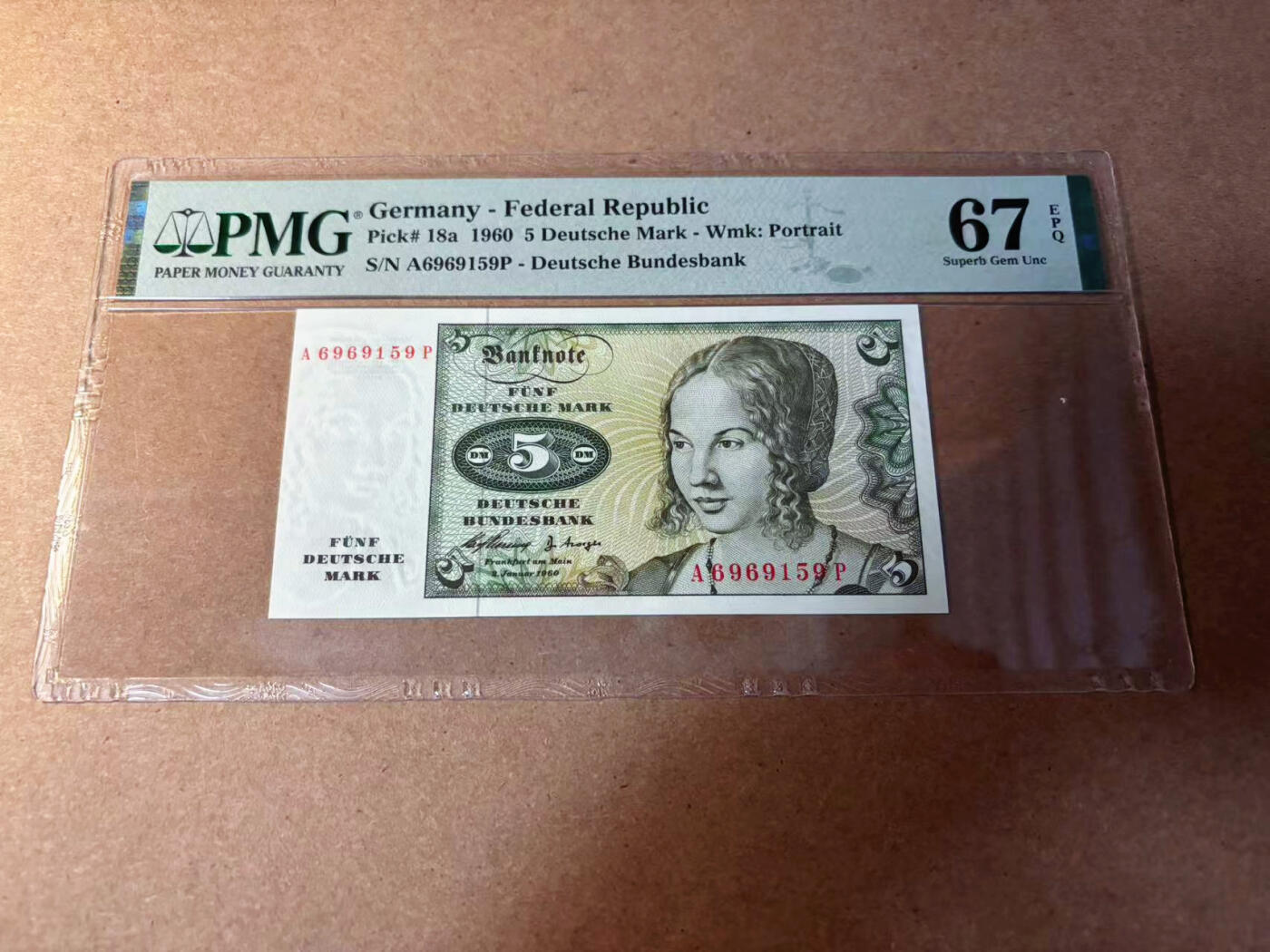 【Blue Auction】✨世界纸币精拍第542期【精】 【a版无47】德国 1960年5马克 PMG67EPQ 高分 