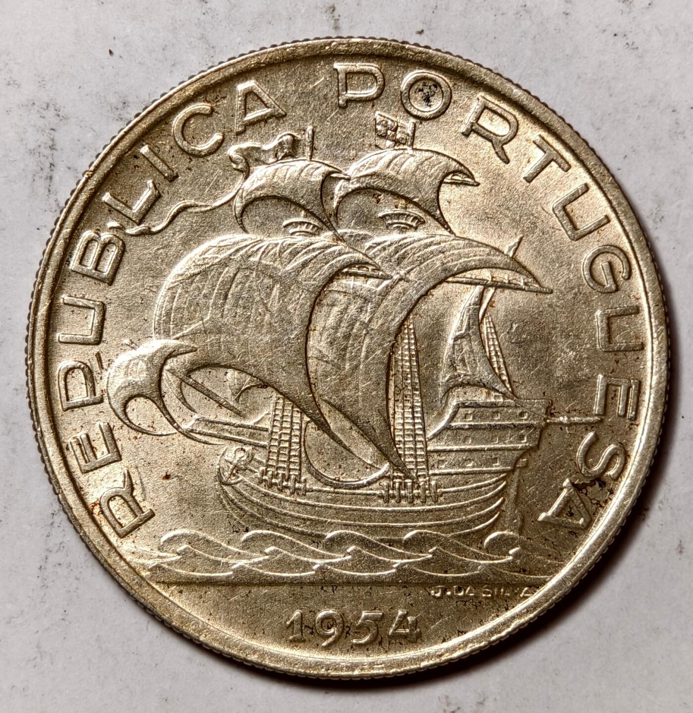 紫瑗钱币——第422期 葡萄牙 1954年 10埃斯库多 12.4克 0.835银 UNC
