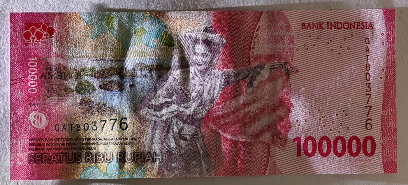 紫瑗钱币——第435期——纸币场 印度尼西亚 2022年 苏加诺和穆罕默德·哈达 100000卢比 UNC