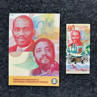 🇬🇩东加勒比格林纳达2024年50元塑料钞，纪念钞（裸钞和带册） - 尾5同+册子，AA613898