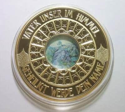 梵蒂冈透明高浮雕精制彩色超大镀金章 70MM 100克 - 梵蒂冈透明高浮雕精制彩色超大镀金章 70MM 100克